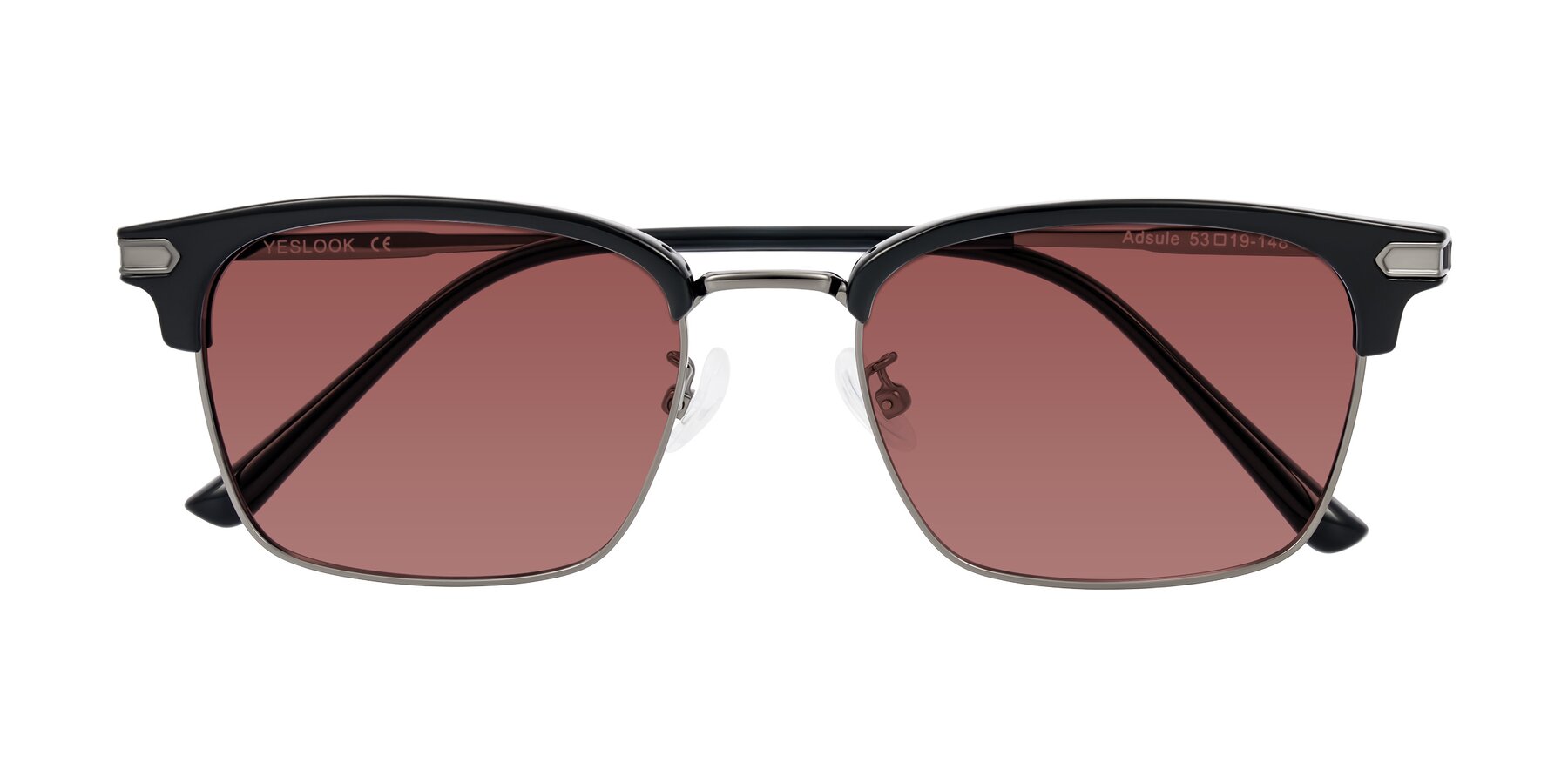 Folded Front of Adsule in Black/Gunmetal with Garnet Tinted Lenses
