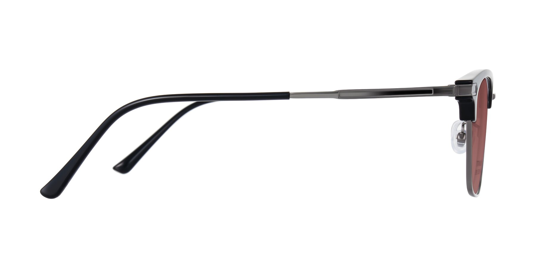 Side of Adsule in Black/Gunmetal with Garnet Tinted Lenses