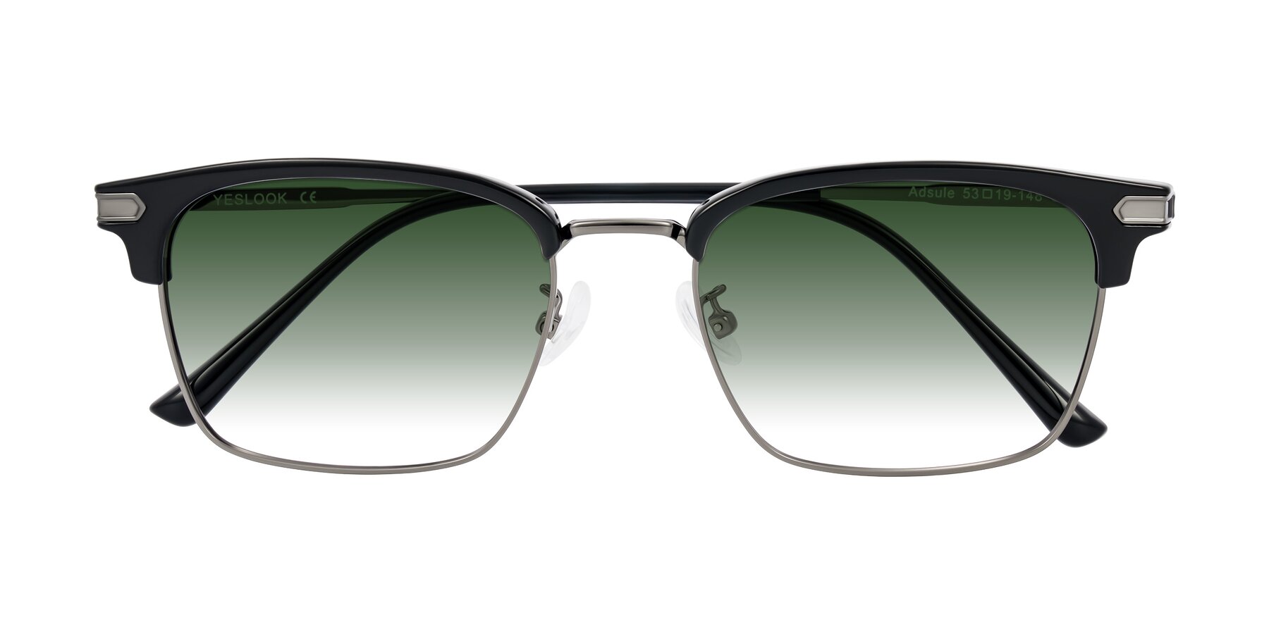 Folded Front of Adsule in Black/Gunmetal with Green Gradient Lenses