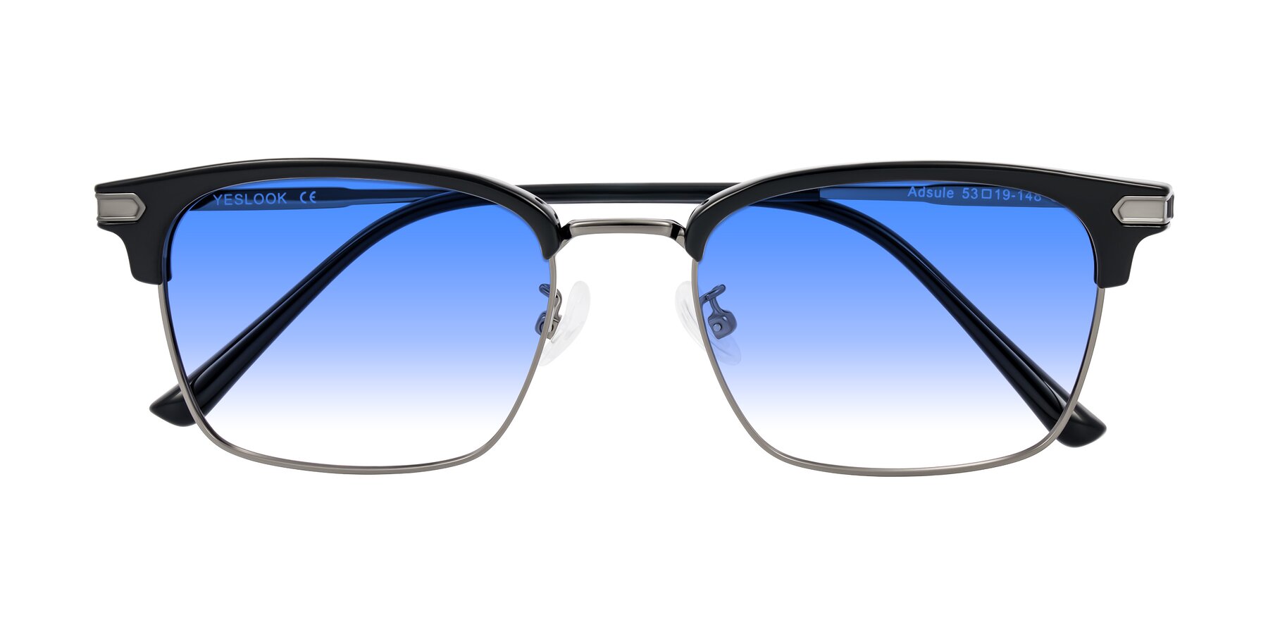 Folded Front of Adsule in Black/Gunmetal with Blue Gradient Lenses