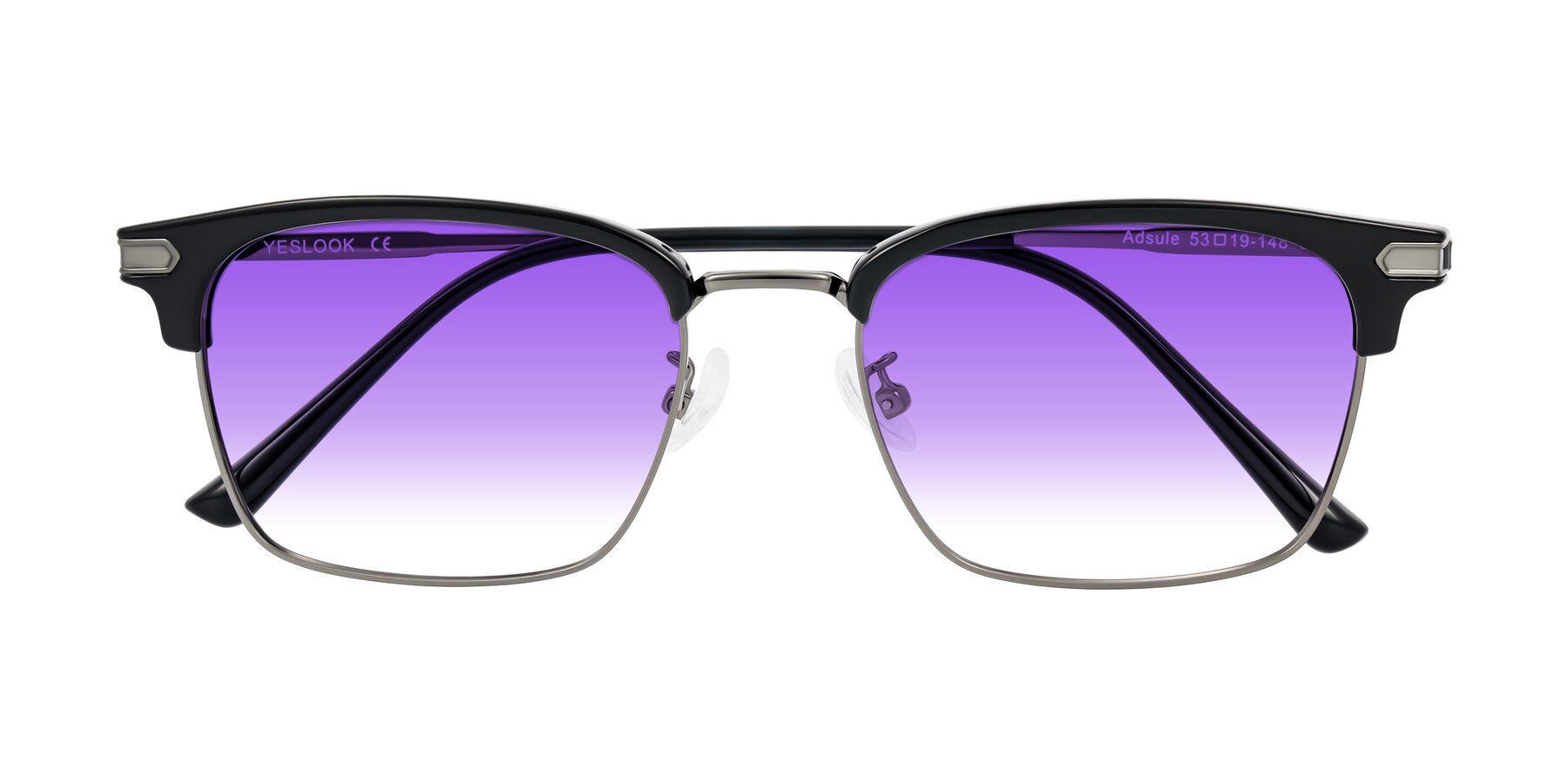 Folded Front of Adsule in Black/Gunmetal with Purple Gradient Lenses