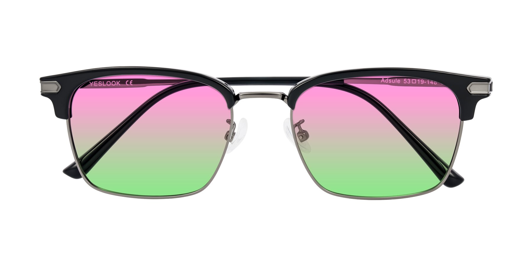 Folded Front of Adsule in Black/Gunmetal with Pink / Green Gradient Lenses