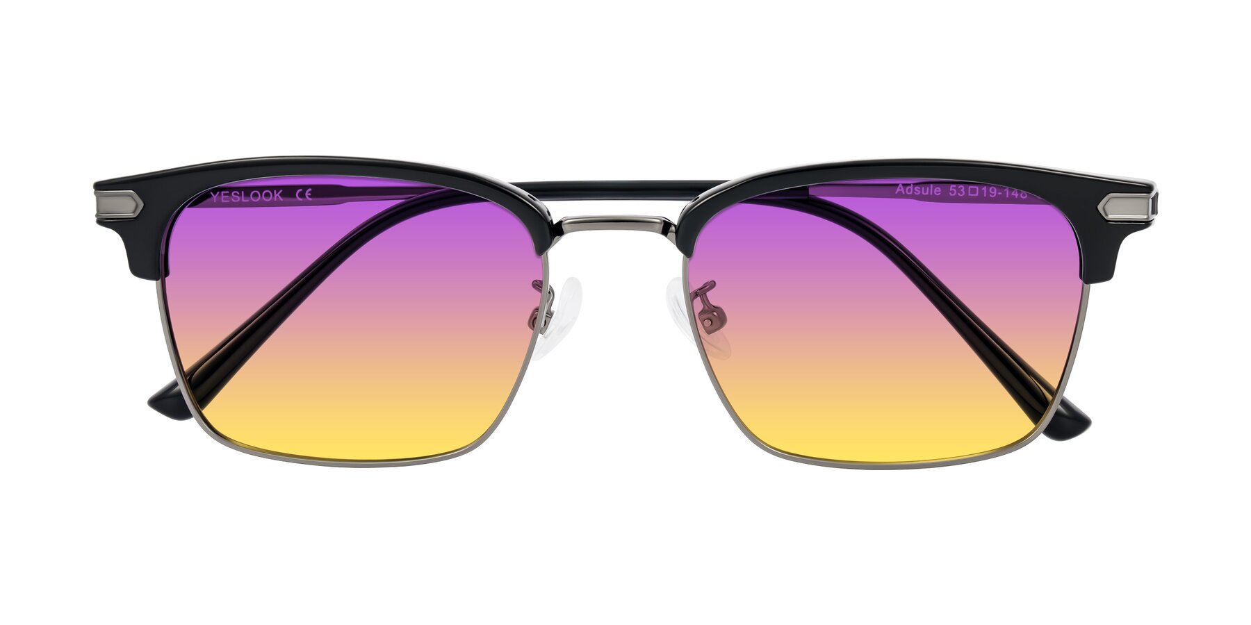 Folded Front of Adsule in Black/Gunmetal with Purple / Yellow Gradient Lenses