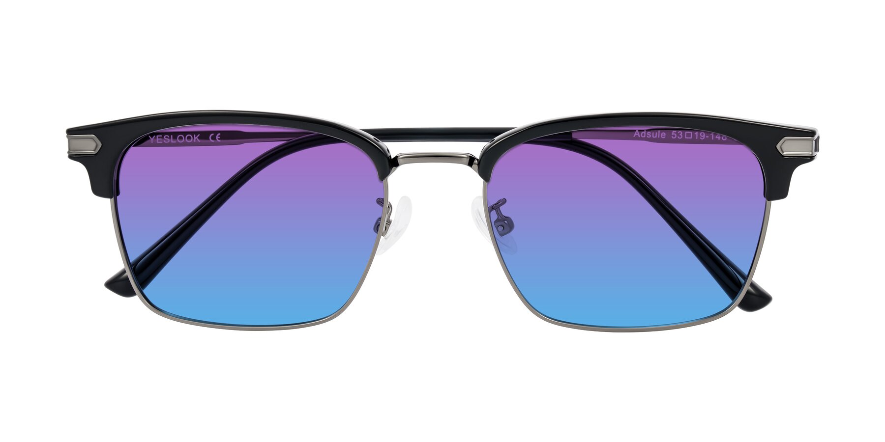 Folded Front of Adsule in Black/Gunmetal with Purple / Blue Gradient Lenses