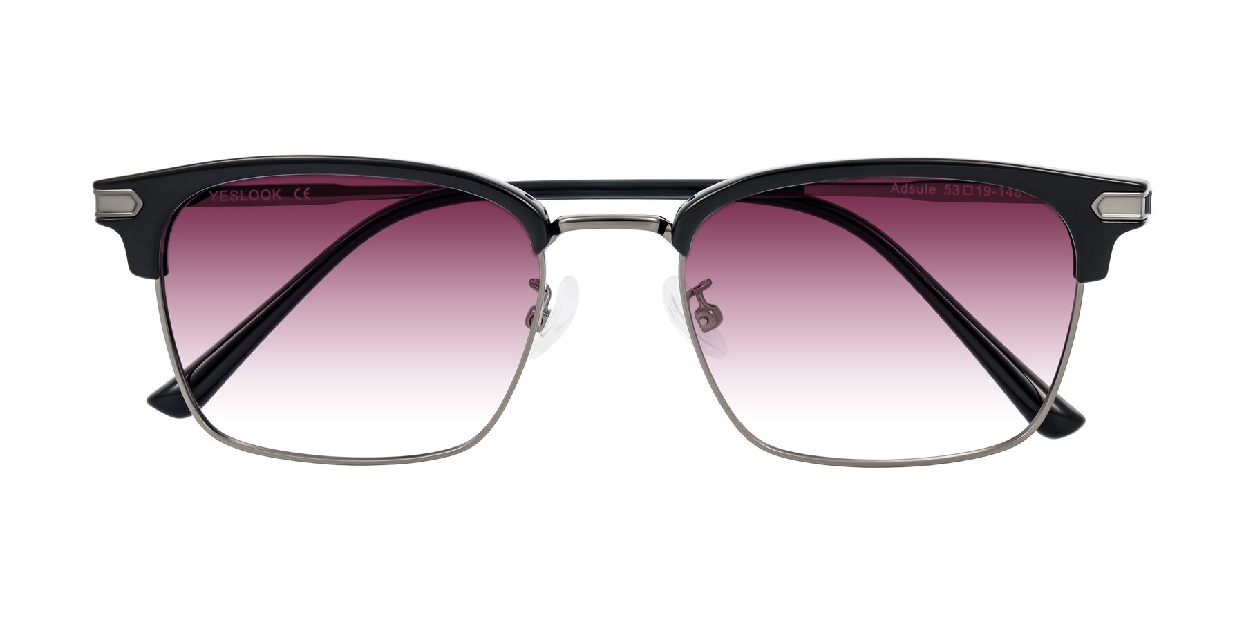 Folded Front of Adsule in Black/Gunmetal with Wine Gradient Lenses