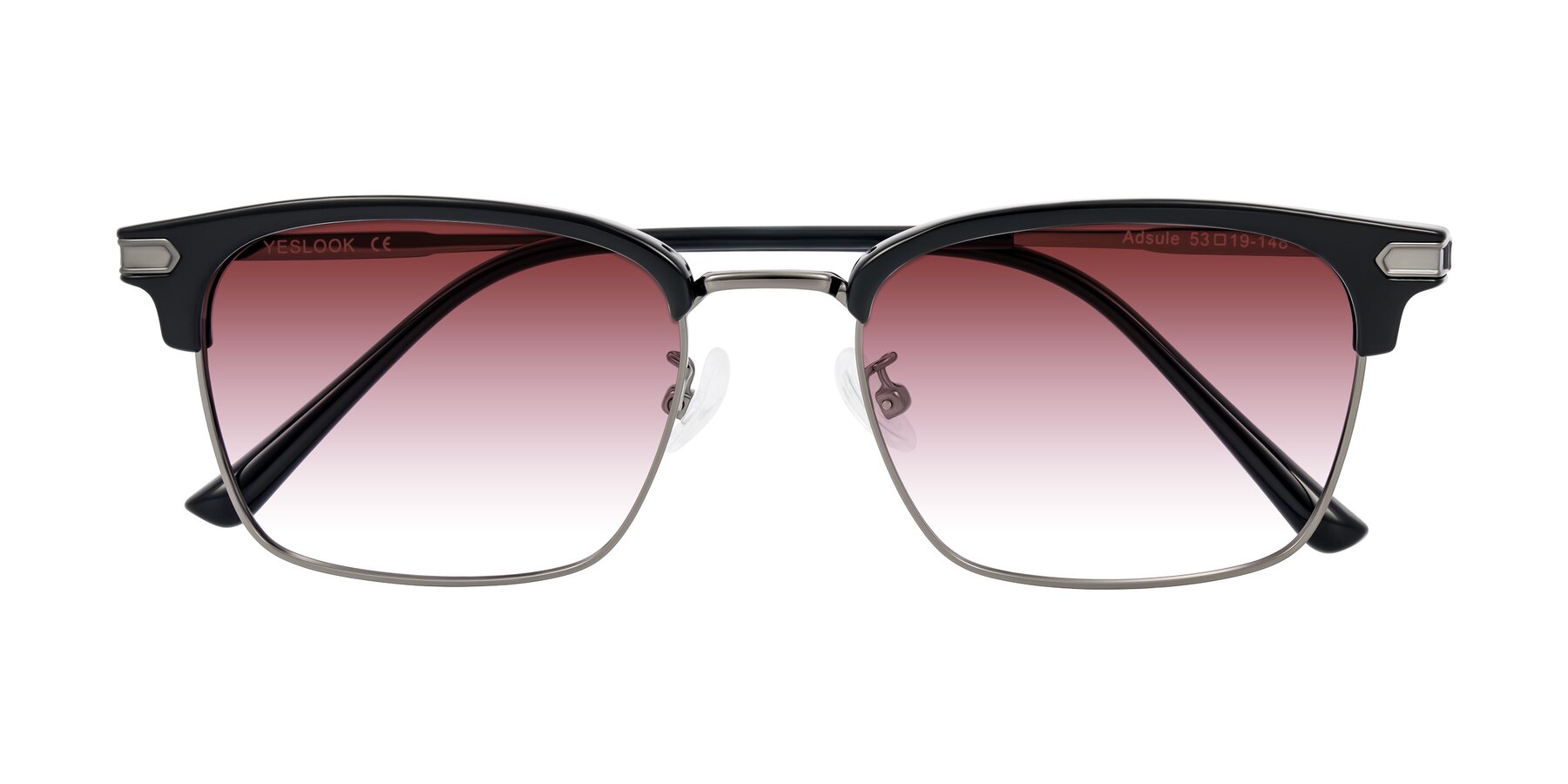 Folded Front of Adsule in Black/Gunmetal with Garnet Gradient Lenses