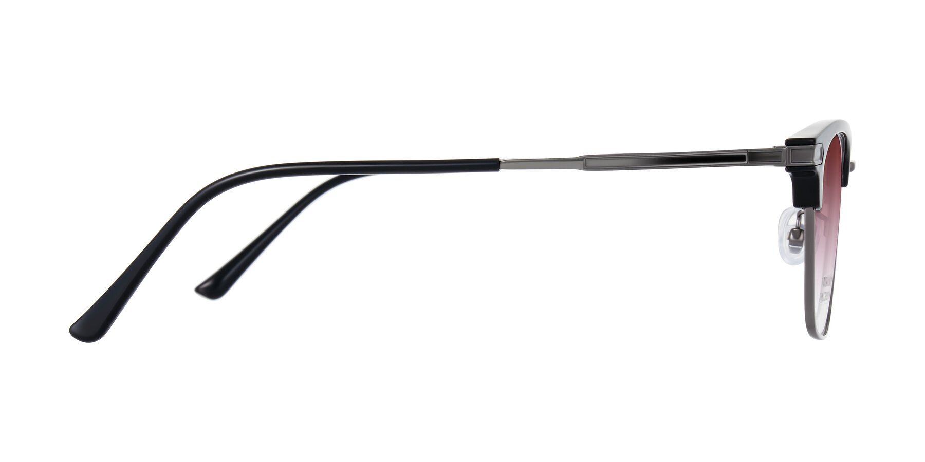 Side of Adsule in Black/Gunmetal with Garnet Gradient Lenses
