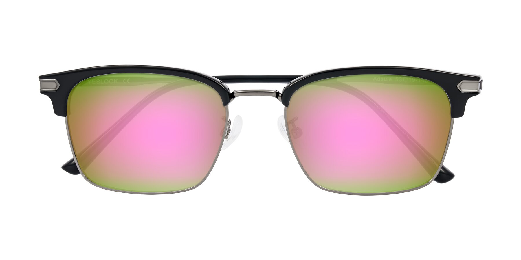 Folded Front of Adsule in Black/Gunmetal with Pink Mirrored Lenses