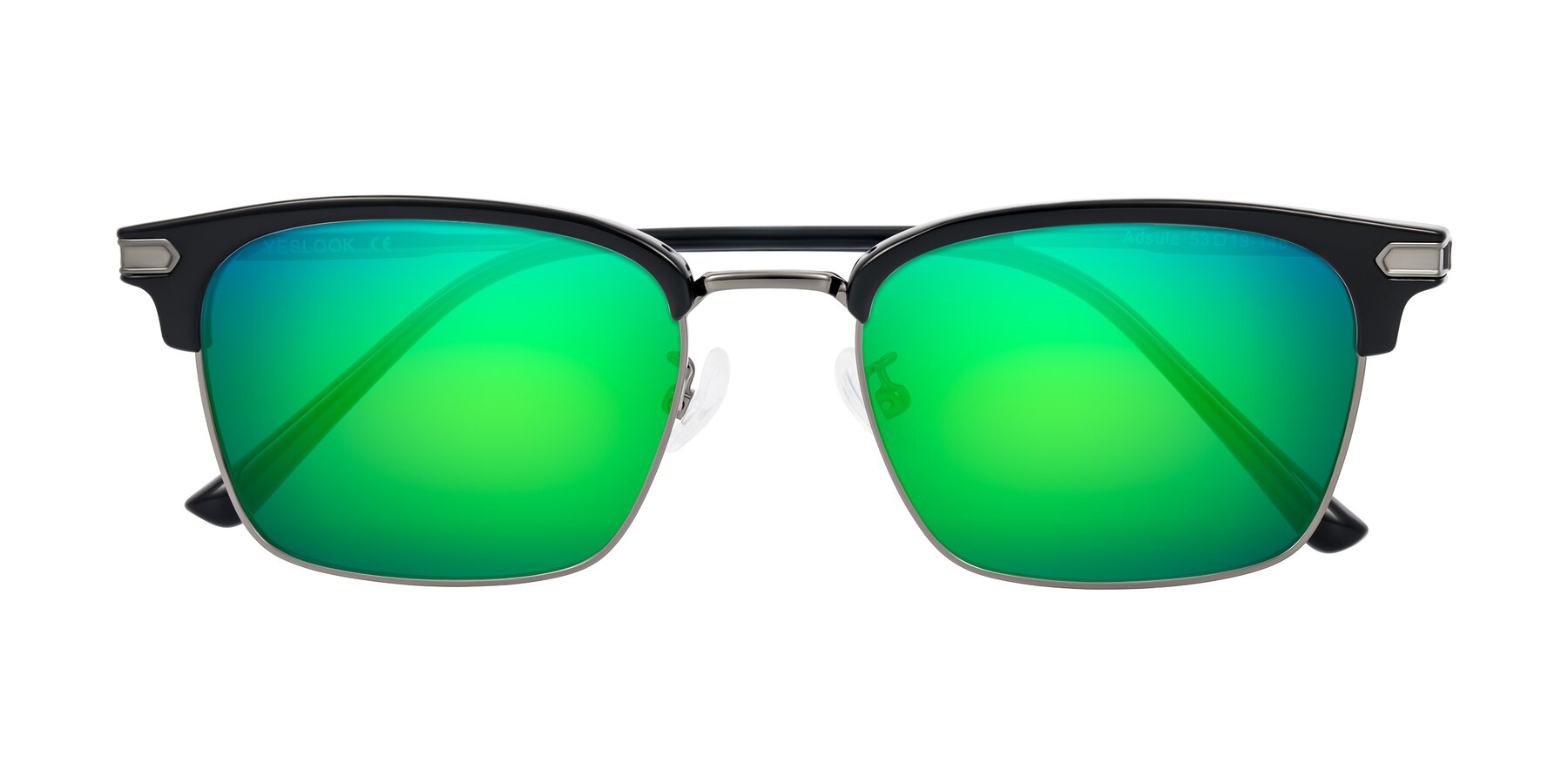 Folded Front of Adsule in Black/Gunmetal with Green Mirrored Lenses