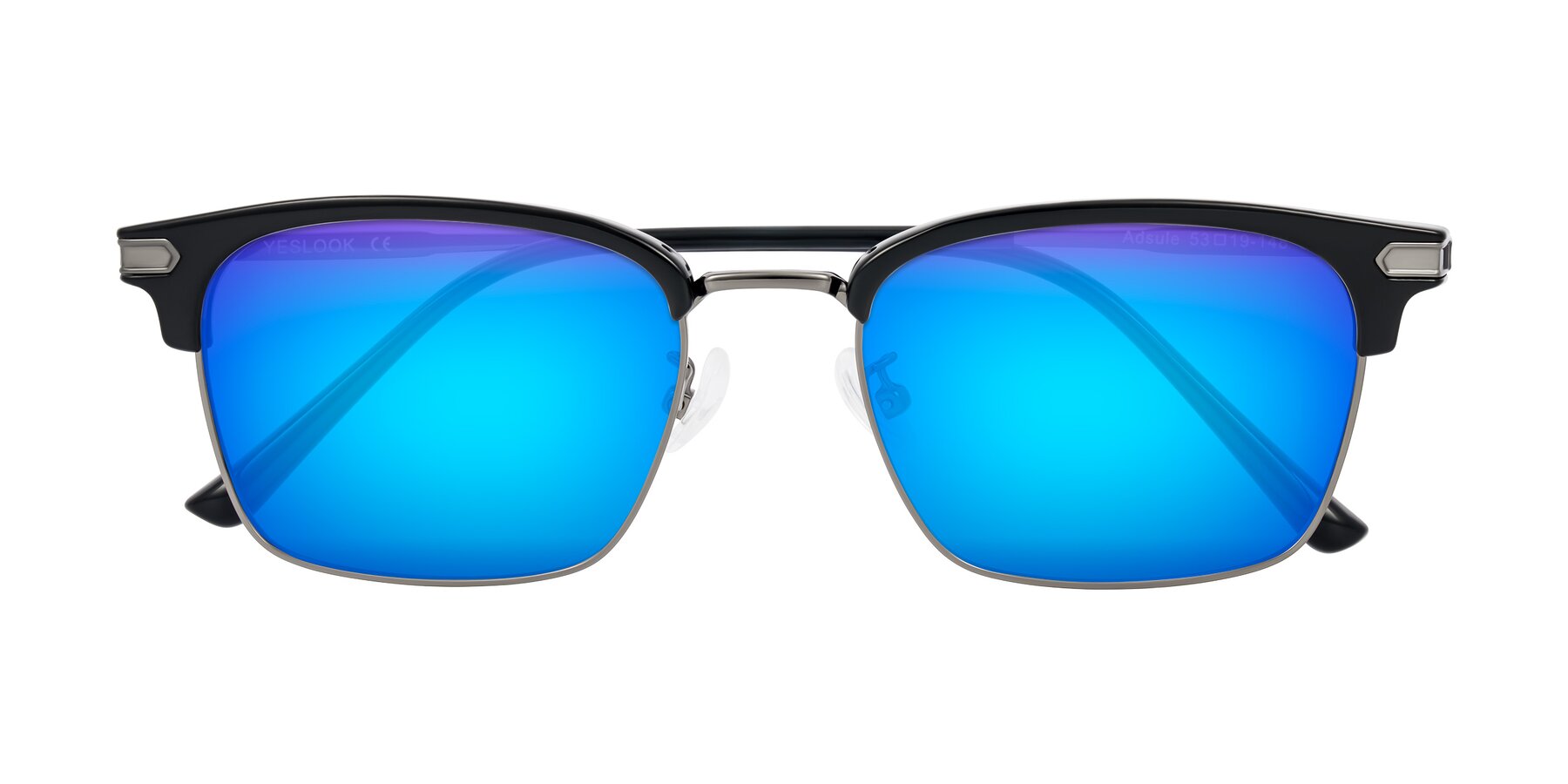 Folded Front of Adsule in Black/Gunmetal with Blue Mirrored Lenses