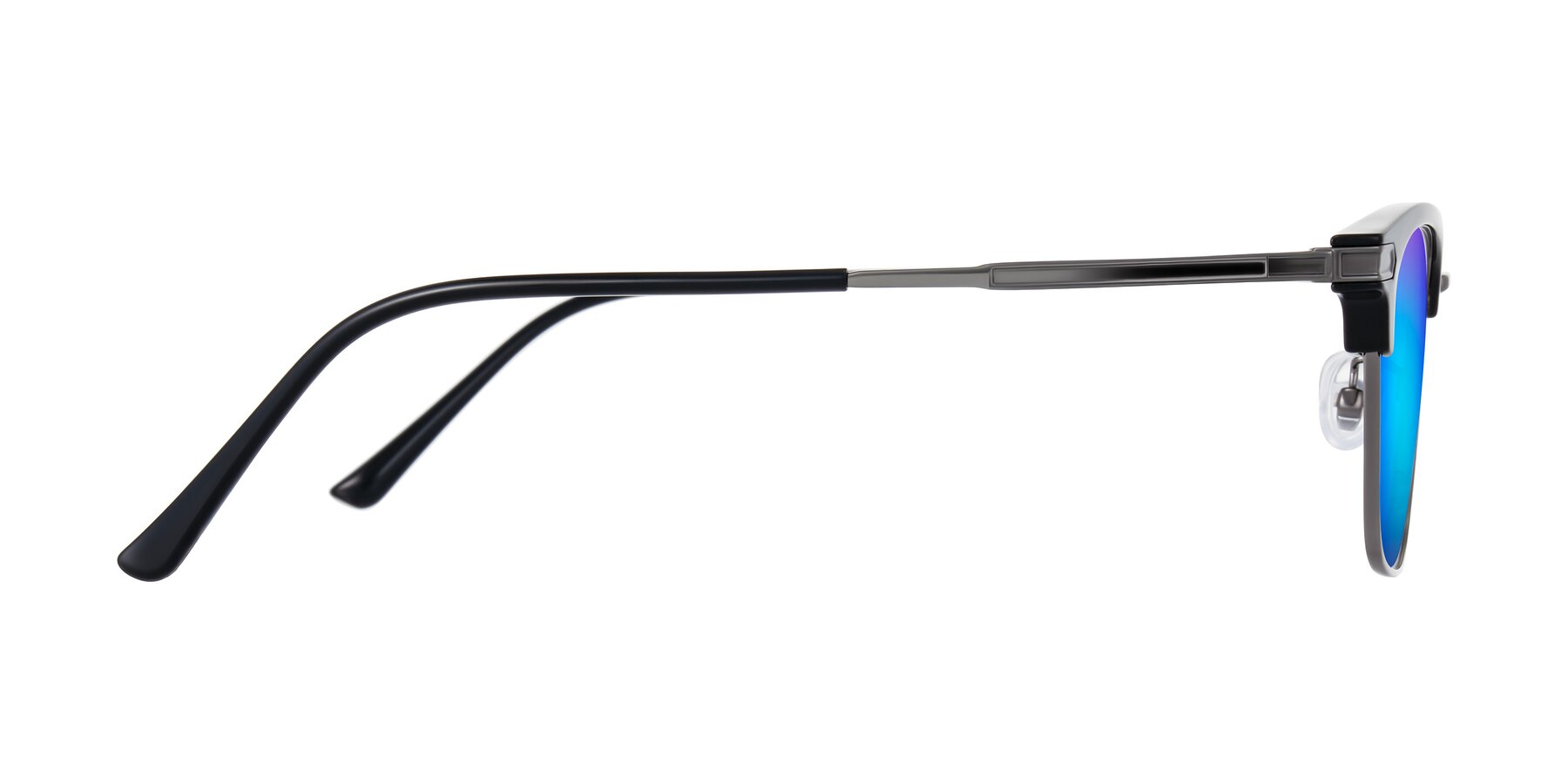 Side of Adsule in Black/Gunmetal with Blue Mirrored Lenses