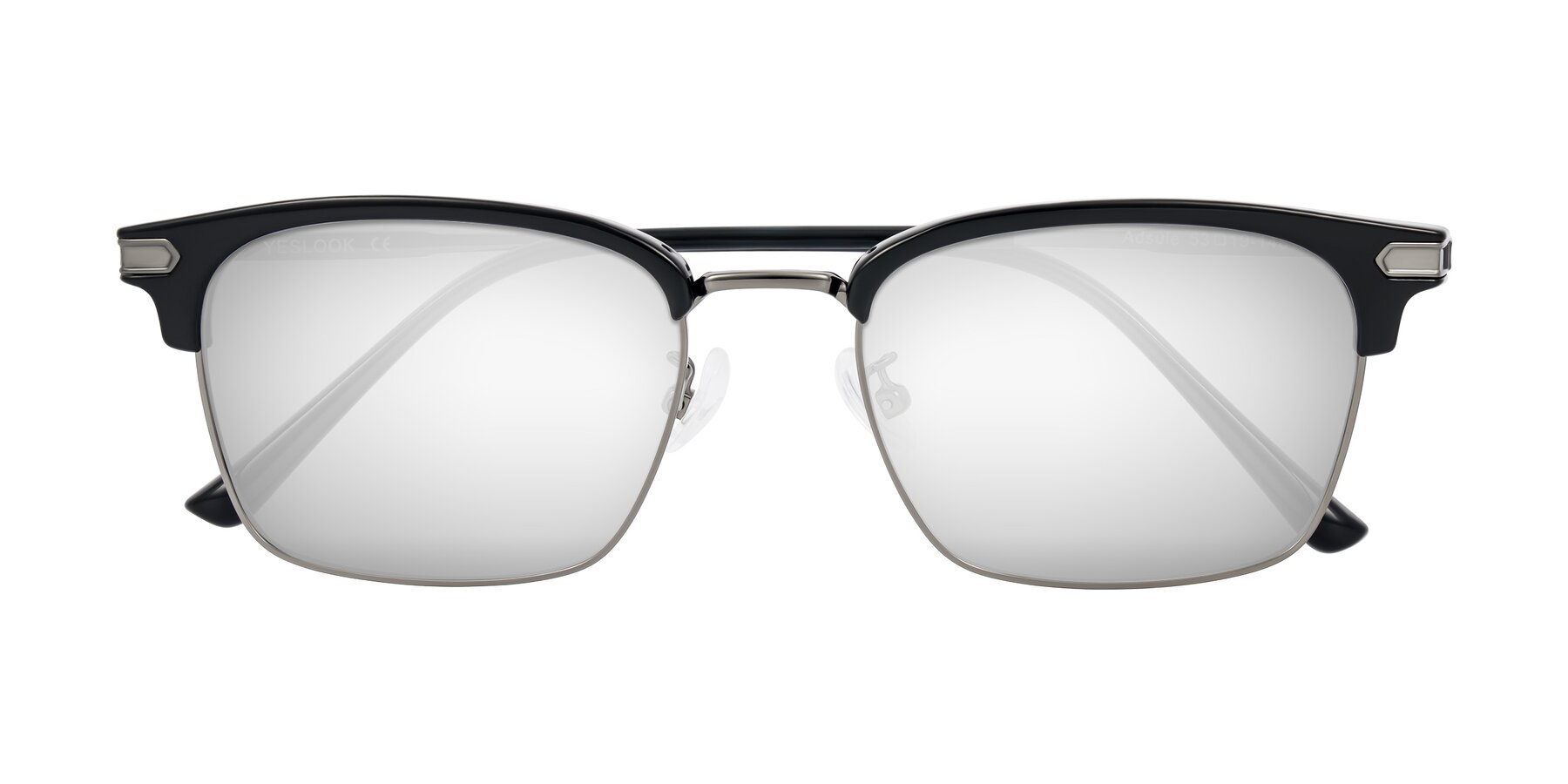 Folded Front of Adsule in Black/Gunmetal with Silver Mirrored Lenses