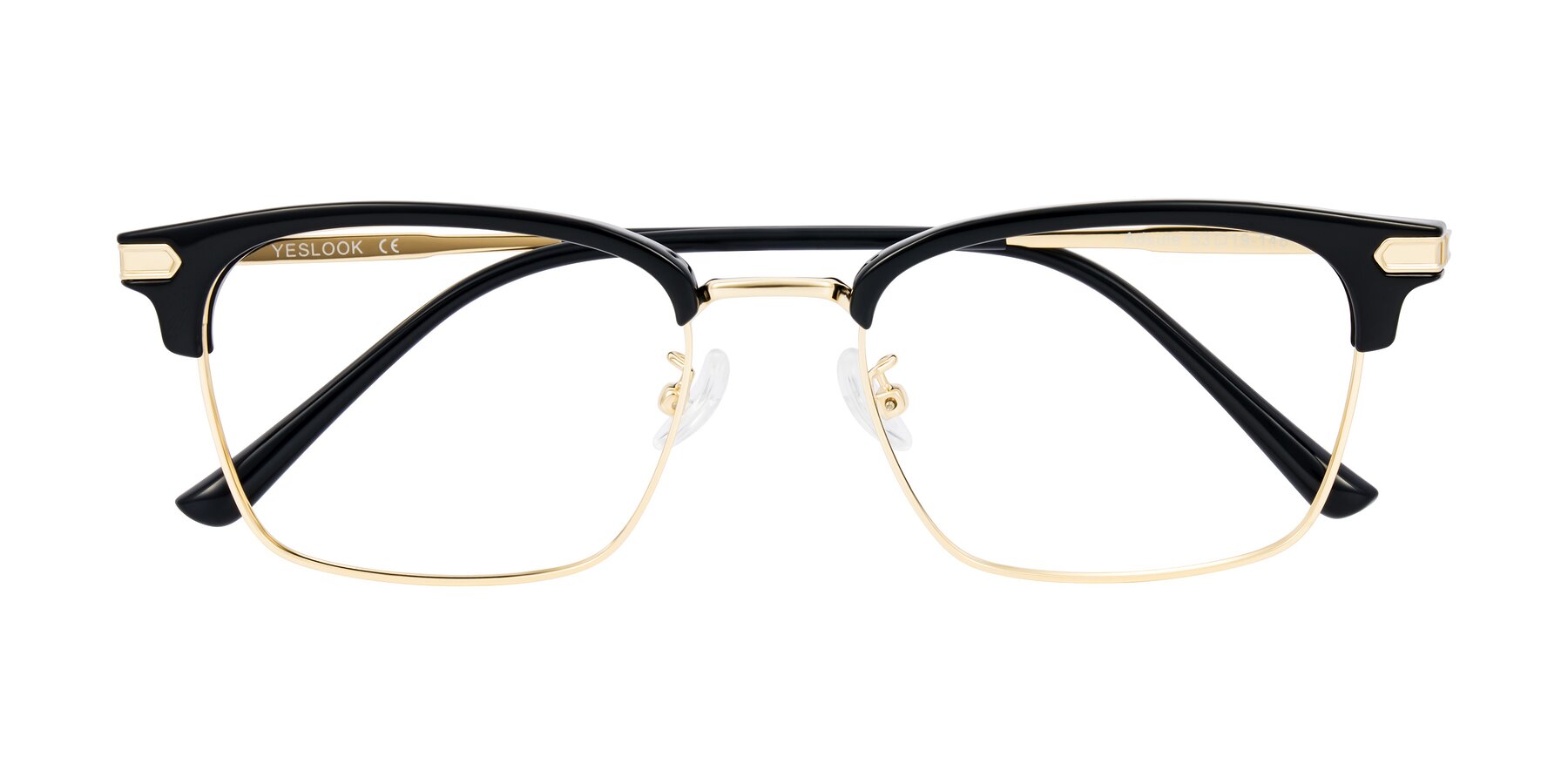 Folded Front of Adsule in Black/Gold with Clear Eyeglass Lenses