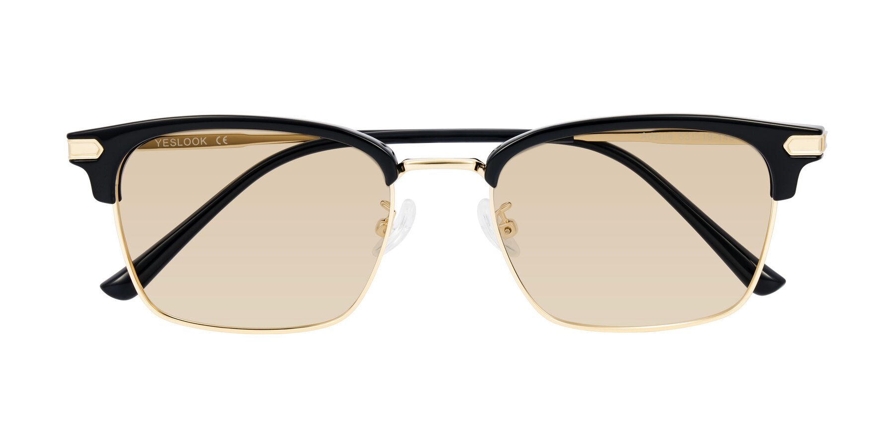 Folded Front of Adsule in Black/Gold with Light Brown Tinted Lenses
