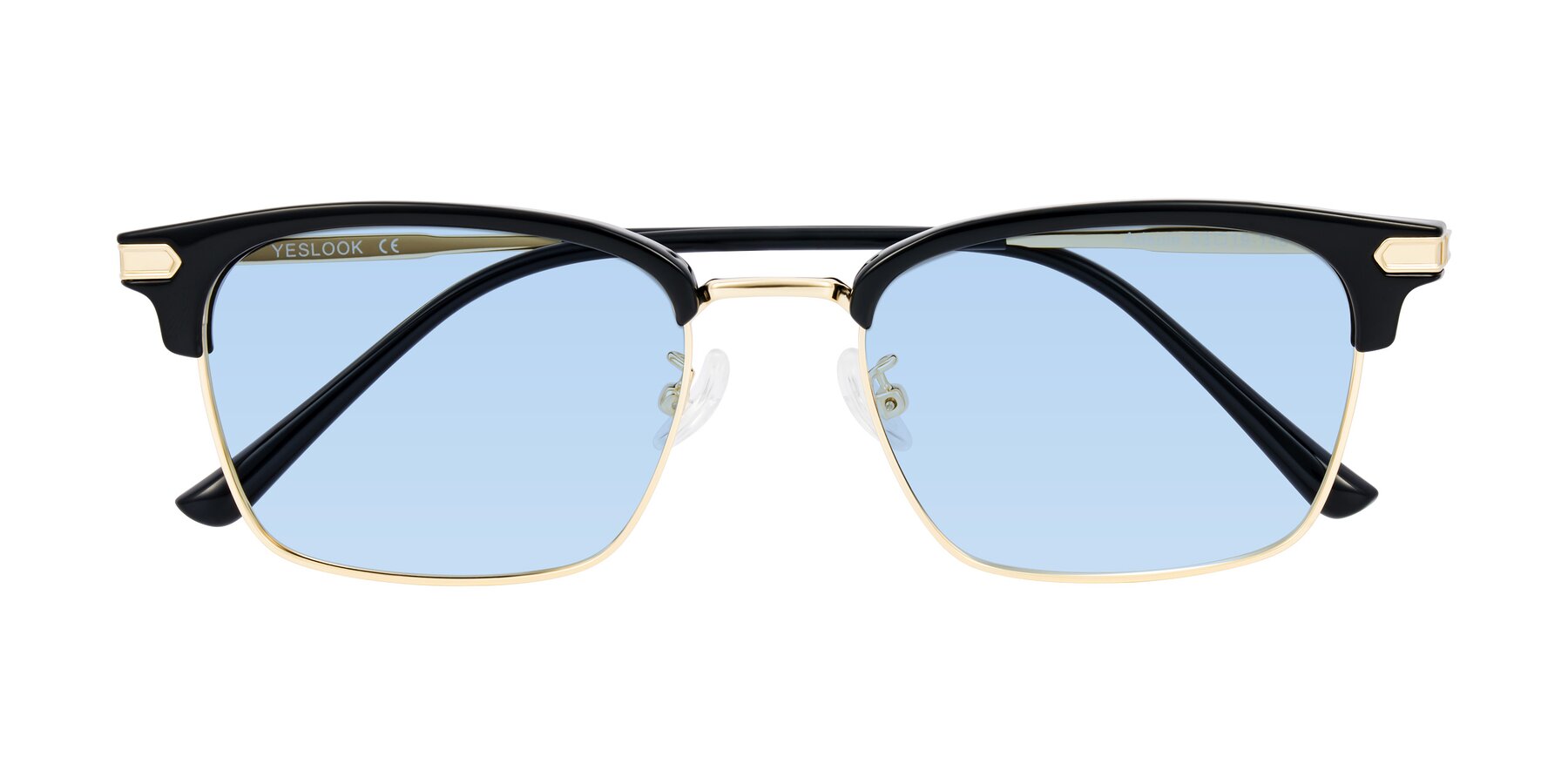Folded Front of Adsule in Black/Gold with Light Blue Tinted Lenses