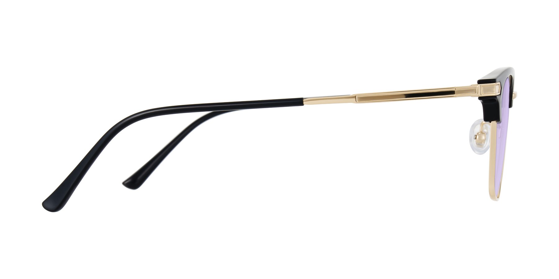 Side of Adsule in Black/Gold with Light Purple Tinted Lenses