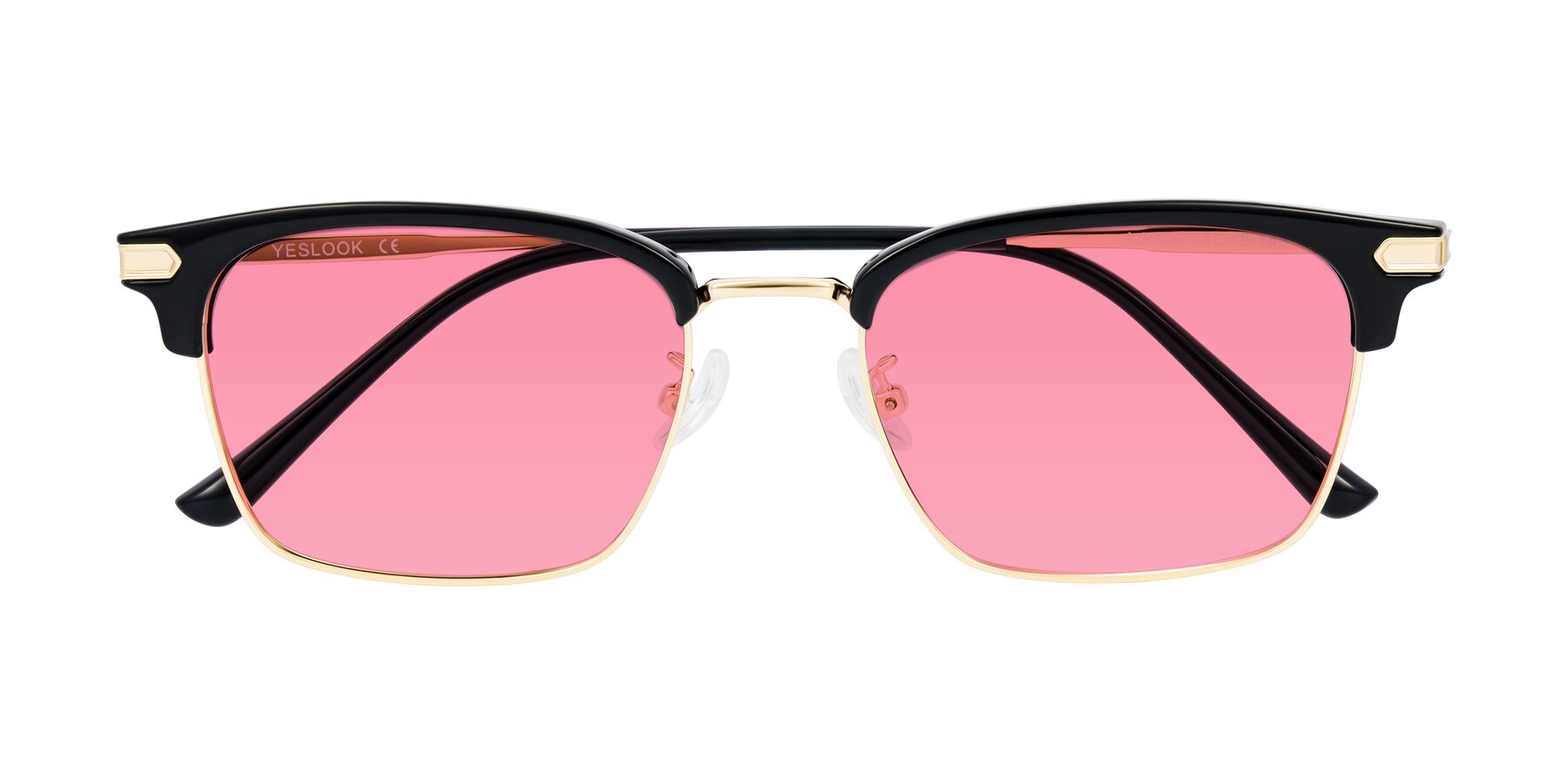 Folded Front of Adsule in Black/Gold with Pink Tinted Lenses