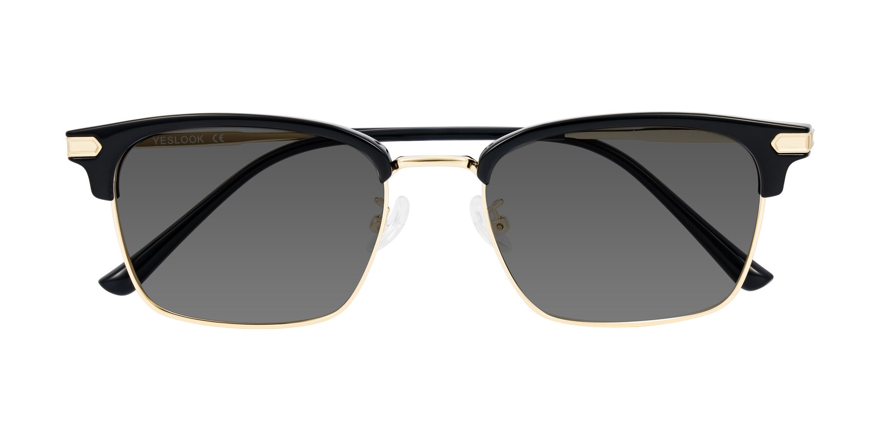 Folded Front of Adsule in Black/Gold with Medium Gray Tinted Lenses