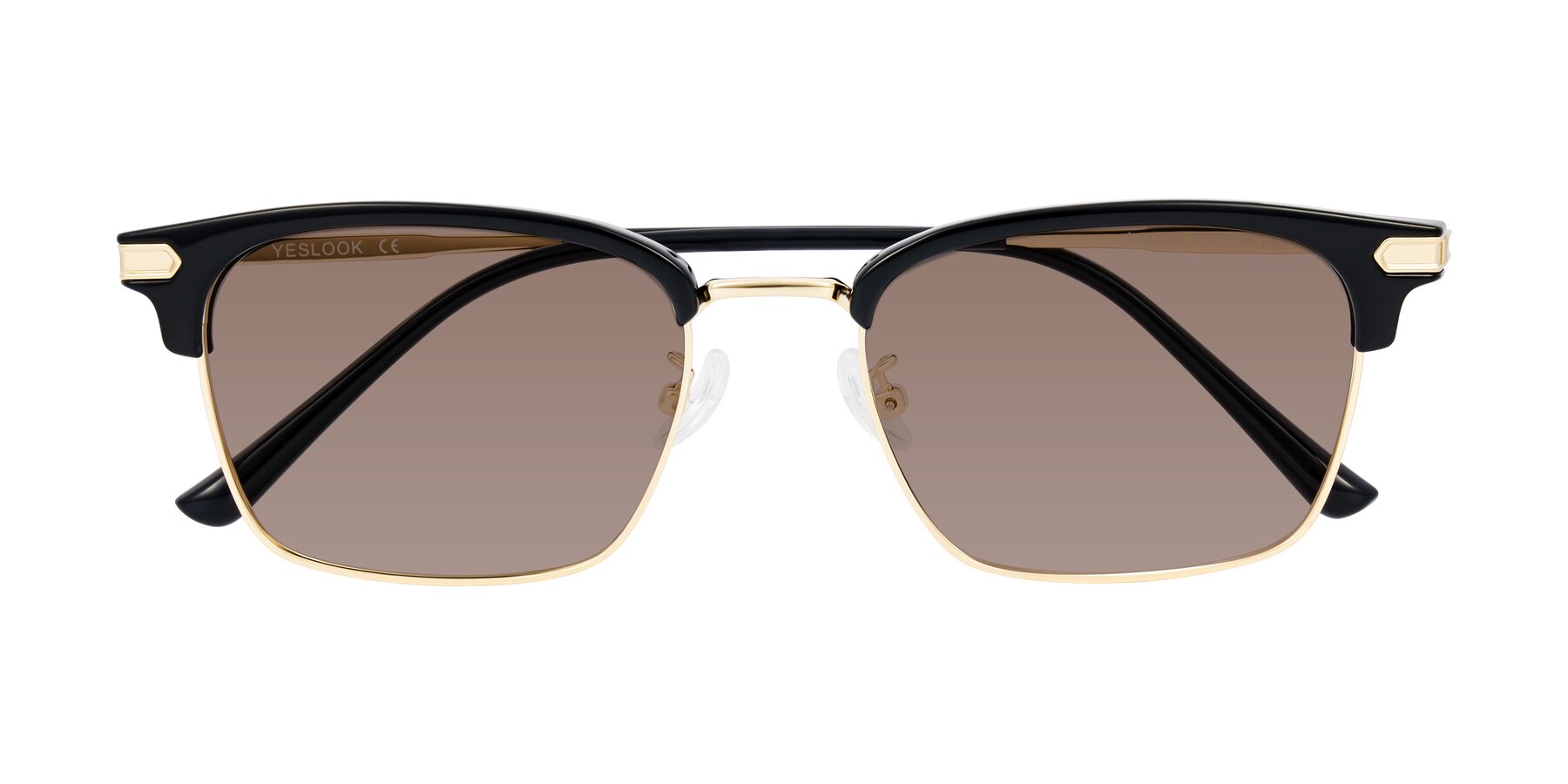 Folded Front of Adsule in Black/Gold with Medium Brown Tinted Lenses