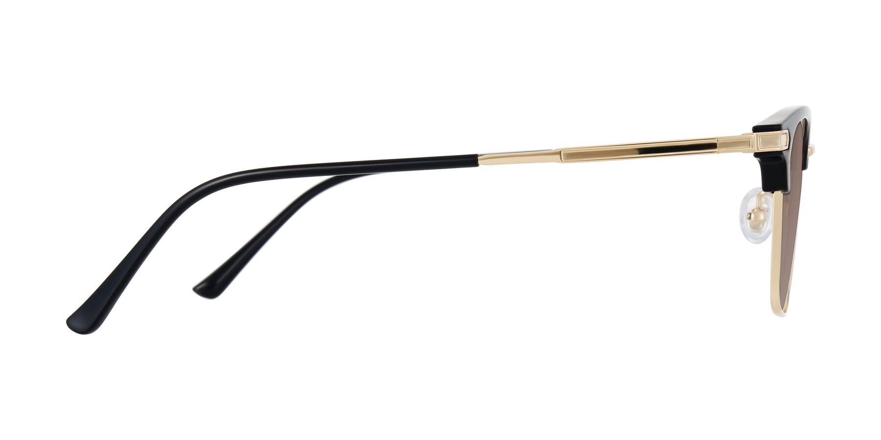 Side of Adsule in Black/Gold with Medium Brown Tinted Lenses