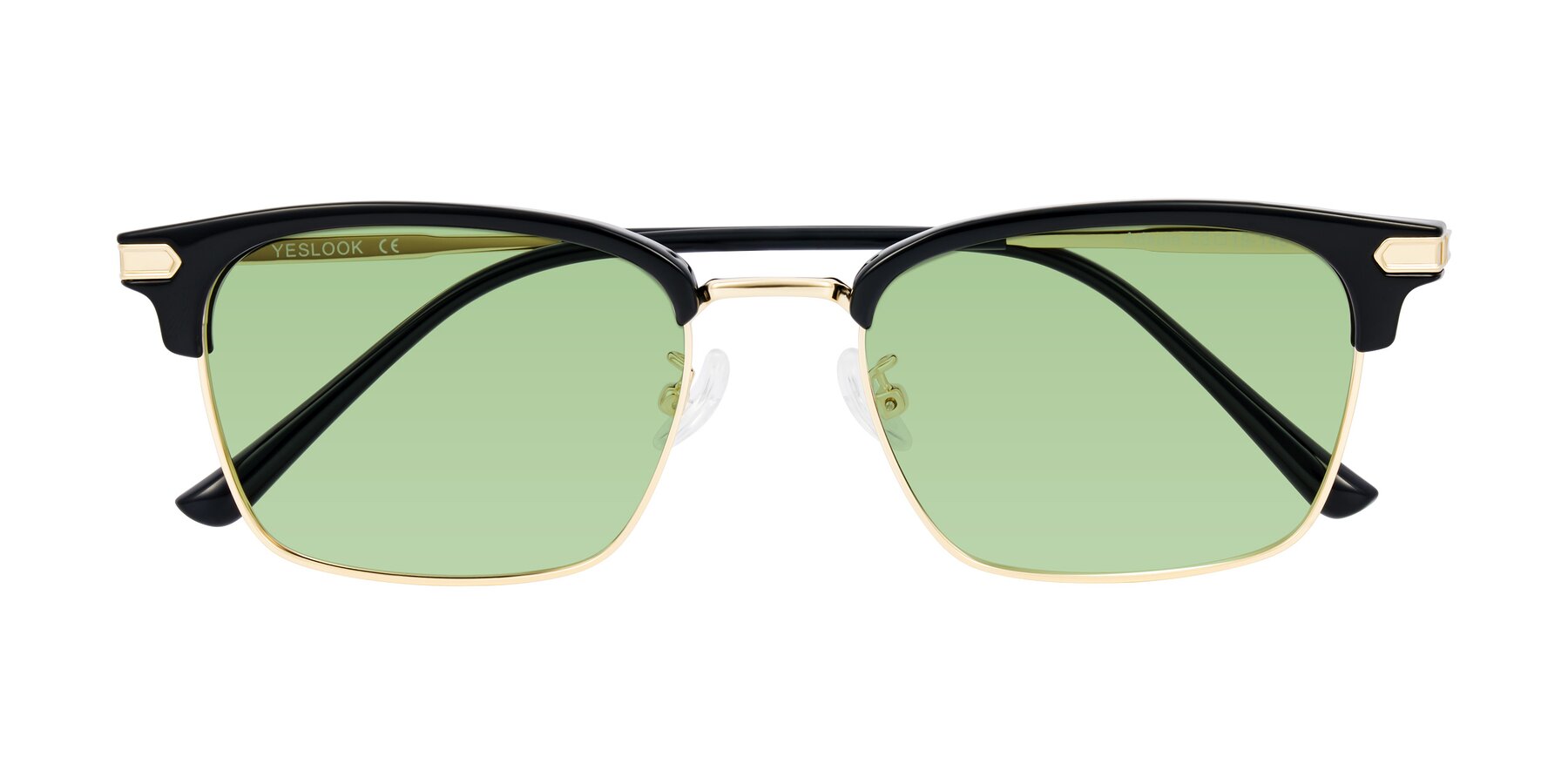 Folded Front of Adsule in Black/Gold with Medium Green Tinted Lenses