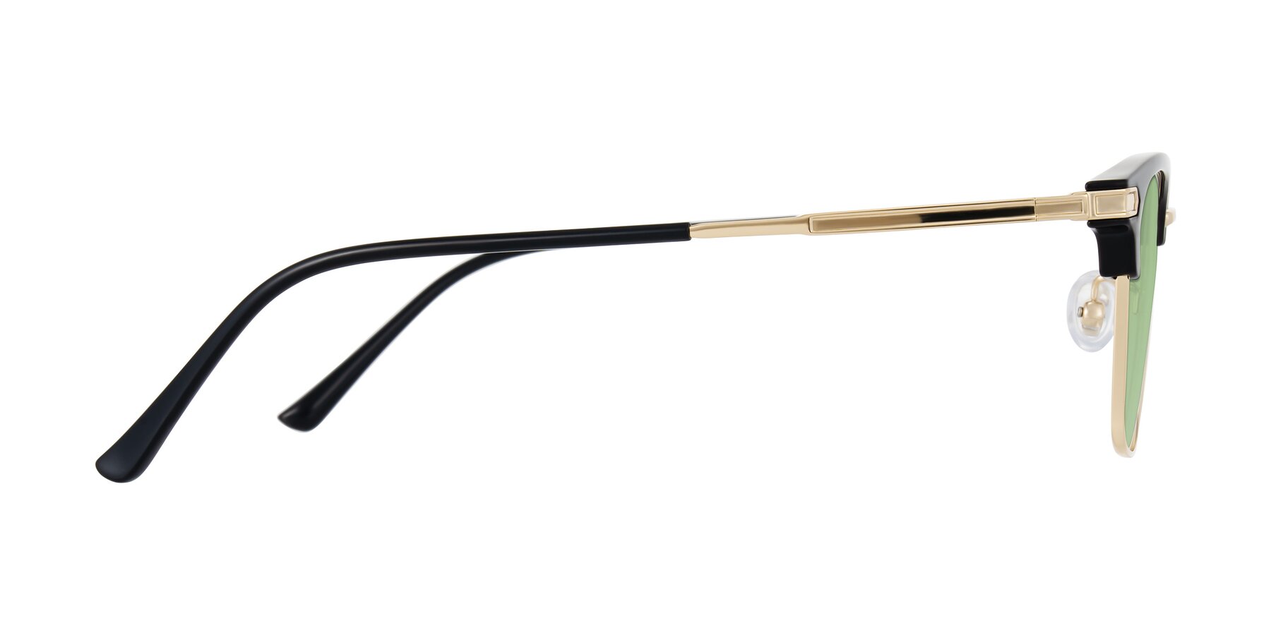 Side of Adsule in Black/Gold with Medium Green Tinted Lenses