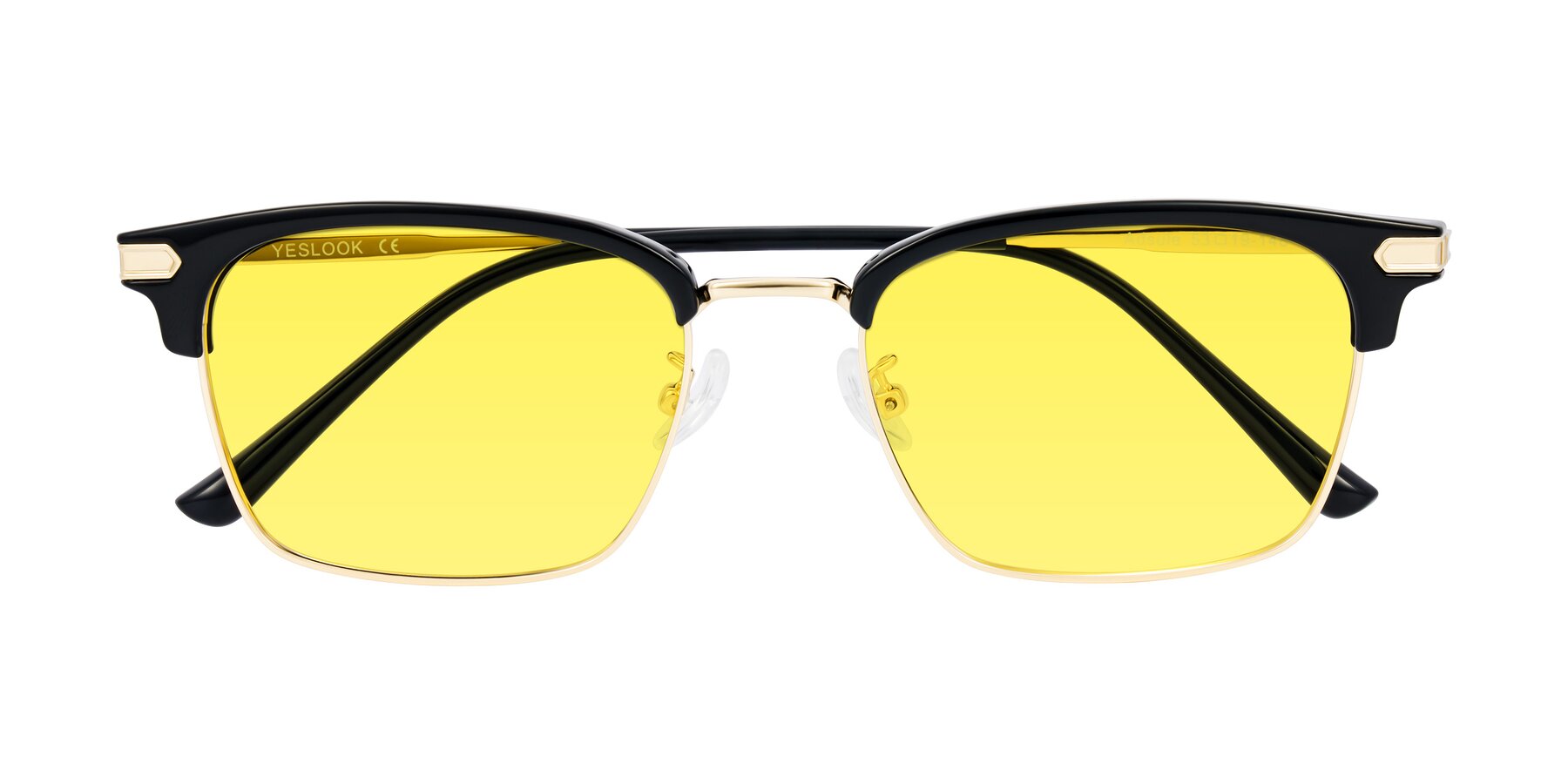 Folded Front of Adsule in Black/Gold with Medium Yellow Tinted Lenses