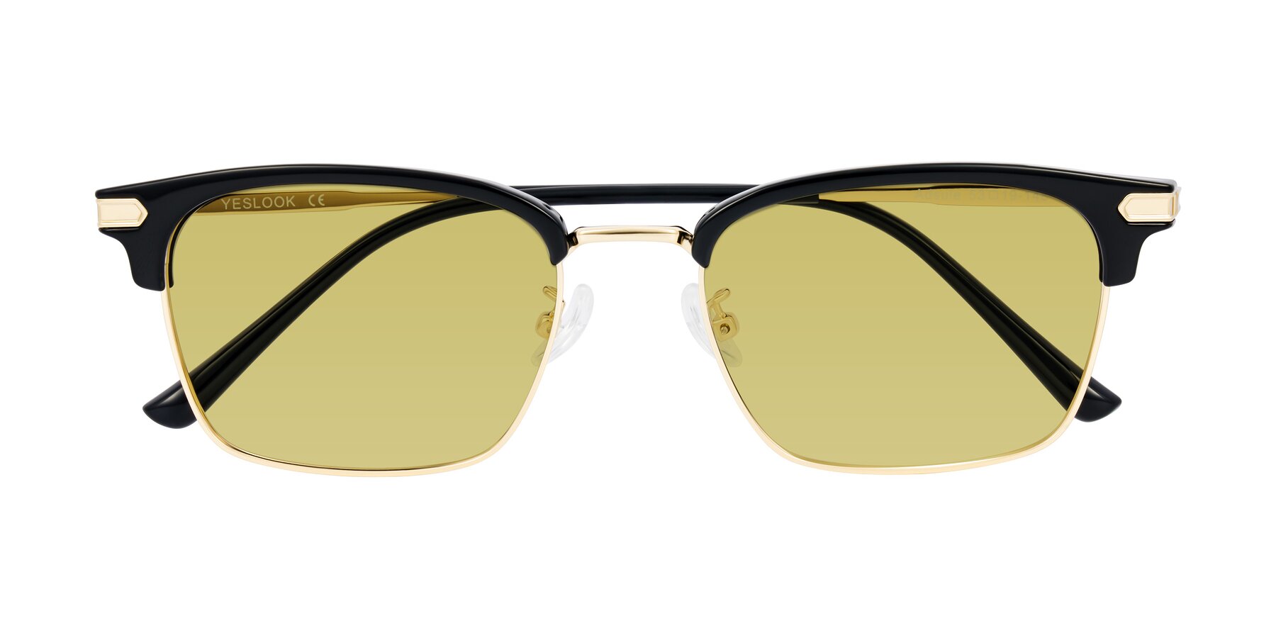 Folded Front of Adsule in Black/Gold with Medium Champagne Tinted Lenses