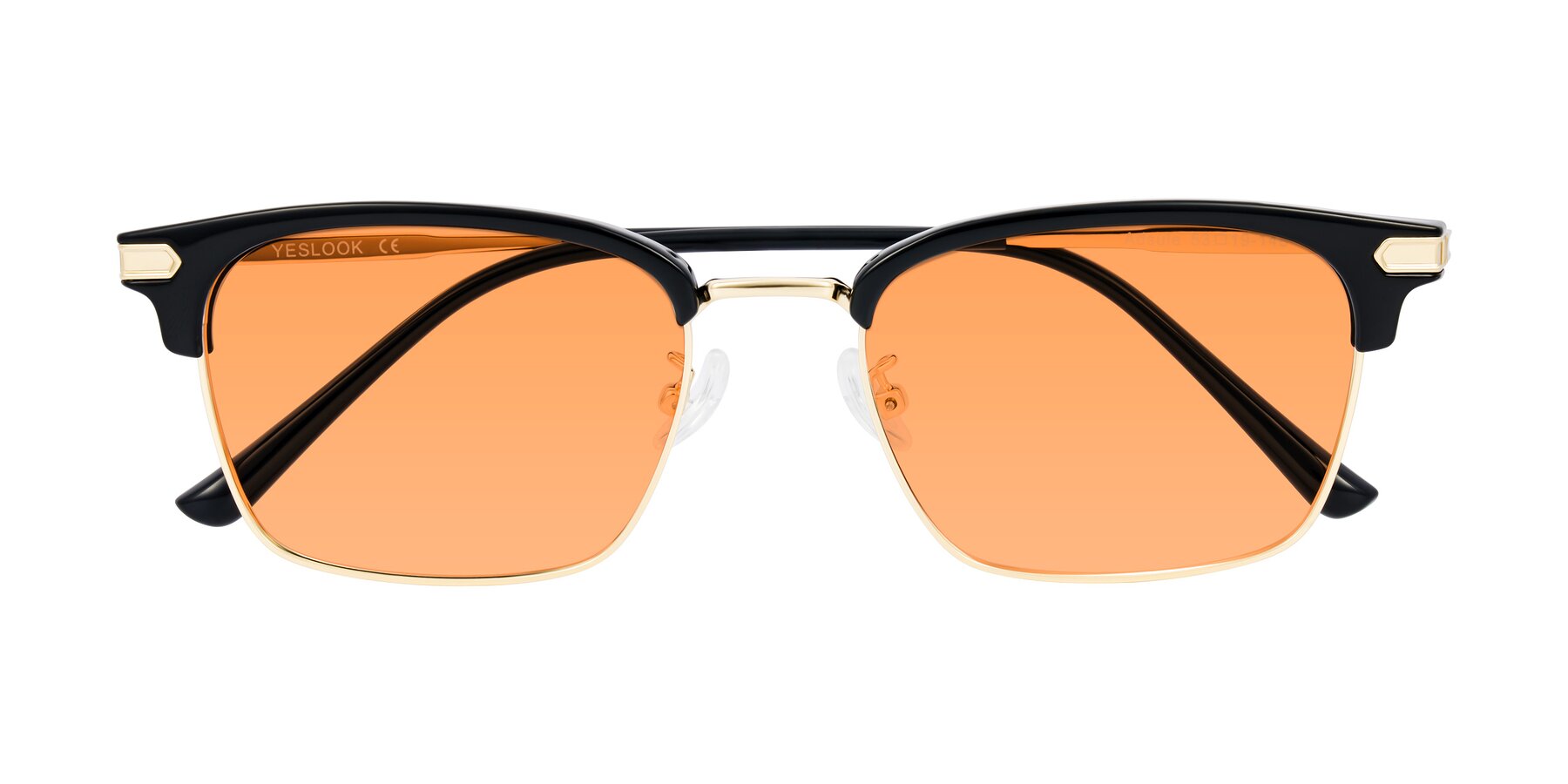 Folded Front of Adsule in Black/Gold with Medium Orange Tinted Lenses