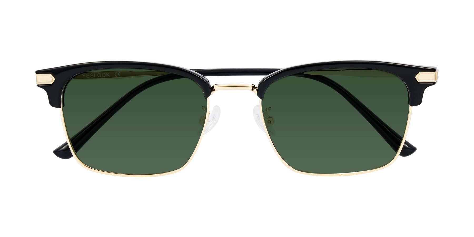 Folded Front of Adsule in Black/Gold with Green Tinted Lenses
