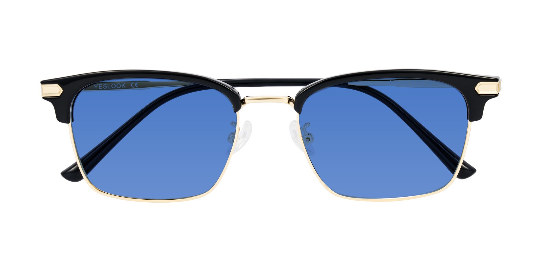 Folded Front of Adsule in Black/Gold with Blue Tinted Lenses