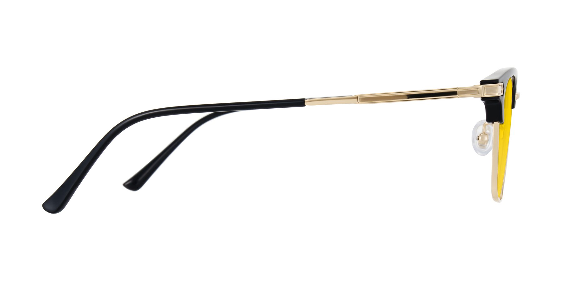 Side of Adsule in Black/Gold with Yellow Tinted Lenses