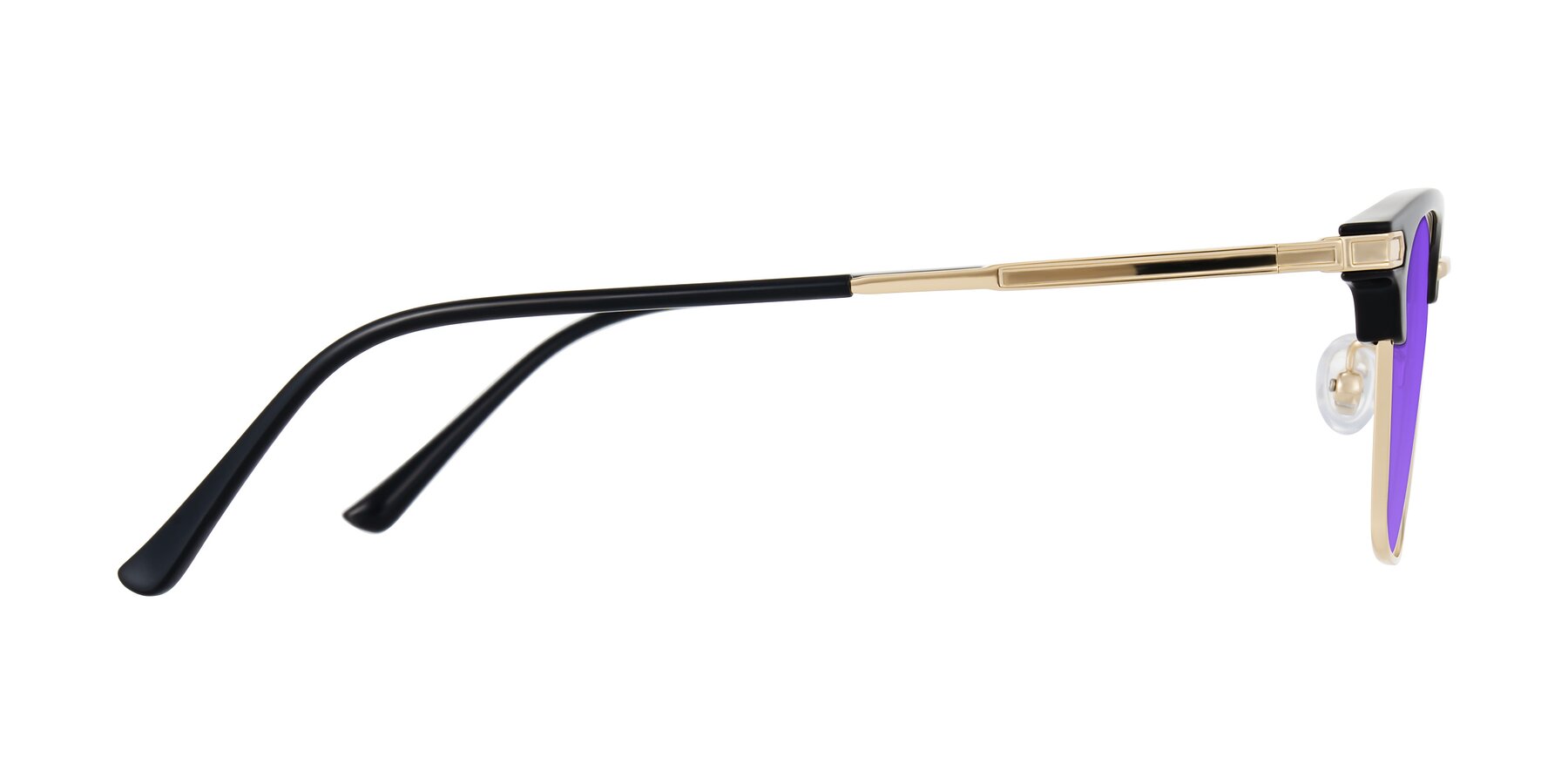 Side of Adsule in Black/Gold with Purple Tinted Lenses