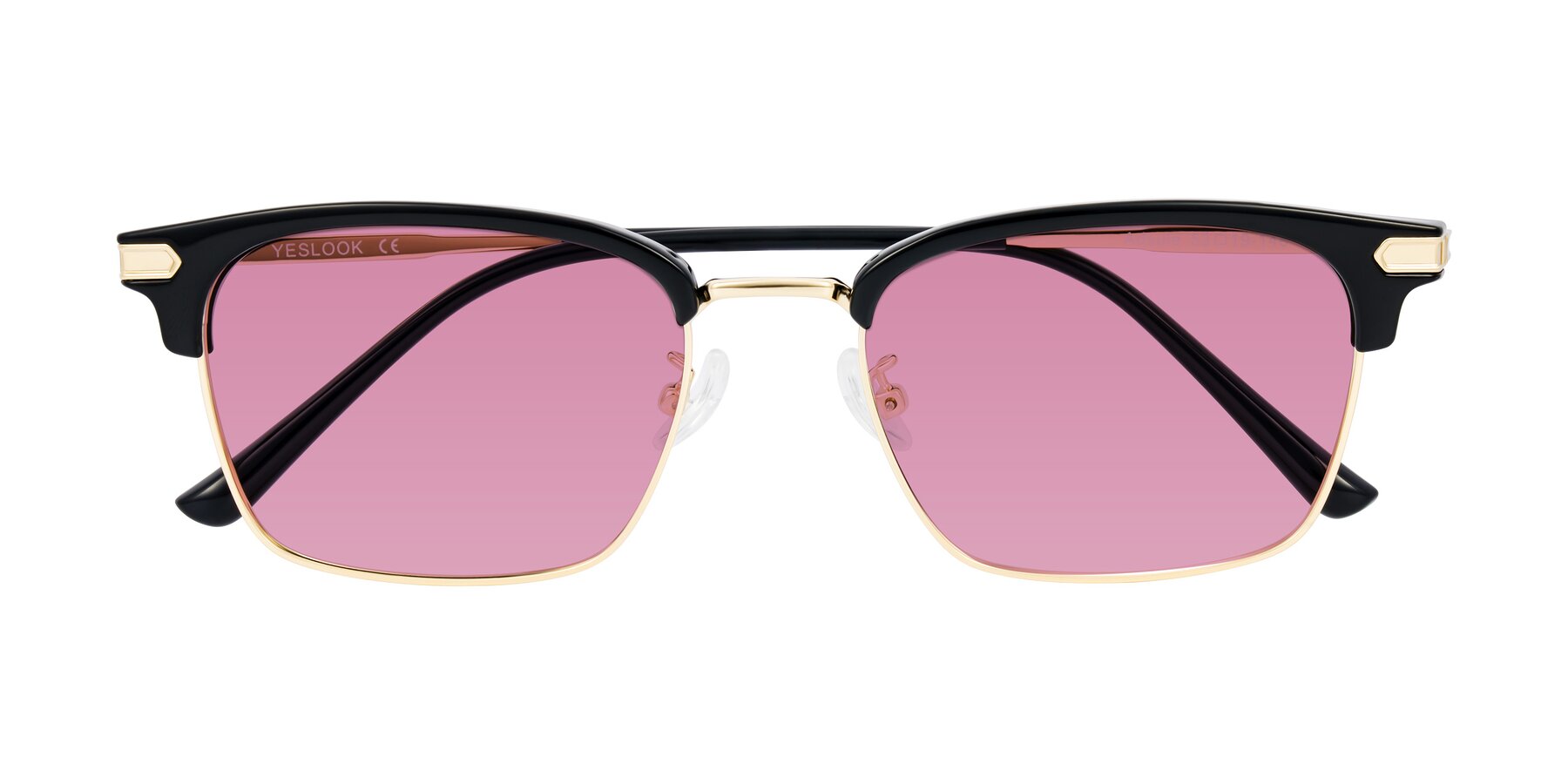 Folded Front of Adsule in Black/Gold with Medium Wine Tinted Lenses