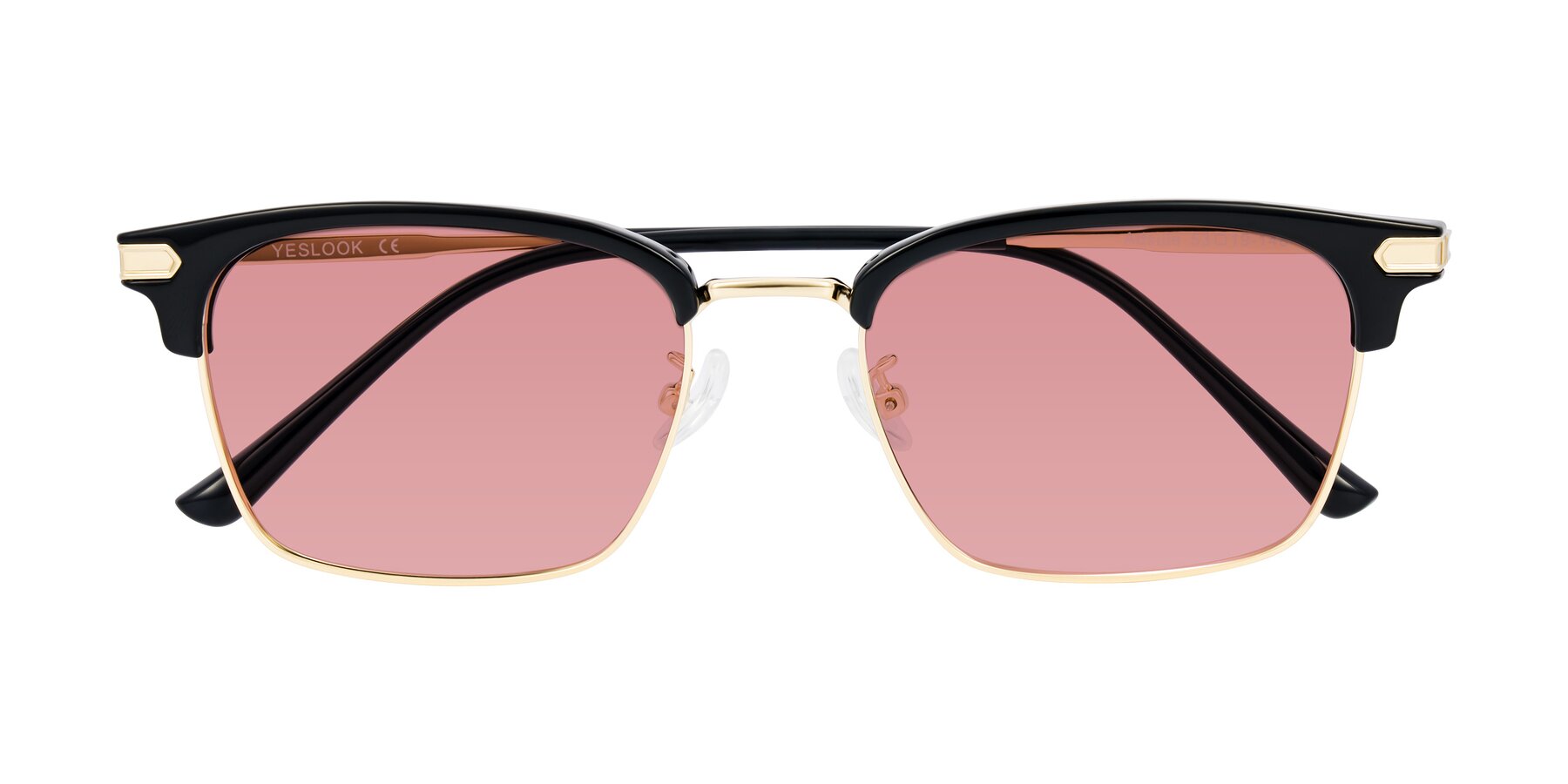 Folded Front of Adsule in Black/Gold with Medium Garnet Tinted Lenses
