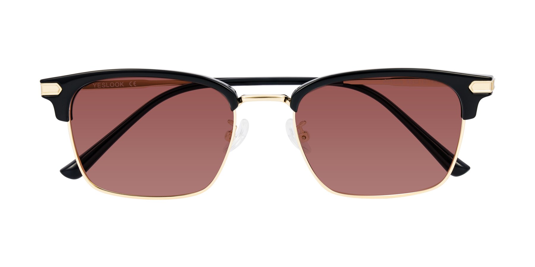 Folded Front of Adsule in Black/Gold with Garnet Tinted Lenses