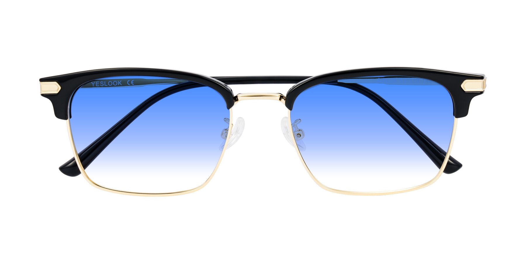 Folded Front of Adsule in Black/Gold with Blue Gradient Lenses