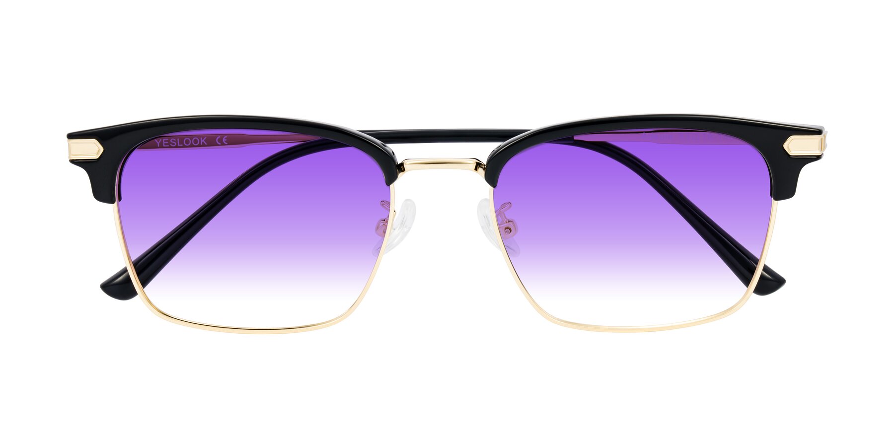 Folded Front of Adsule in Black/Gold with Purple Gradient Lenses