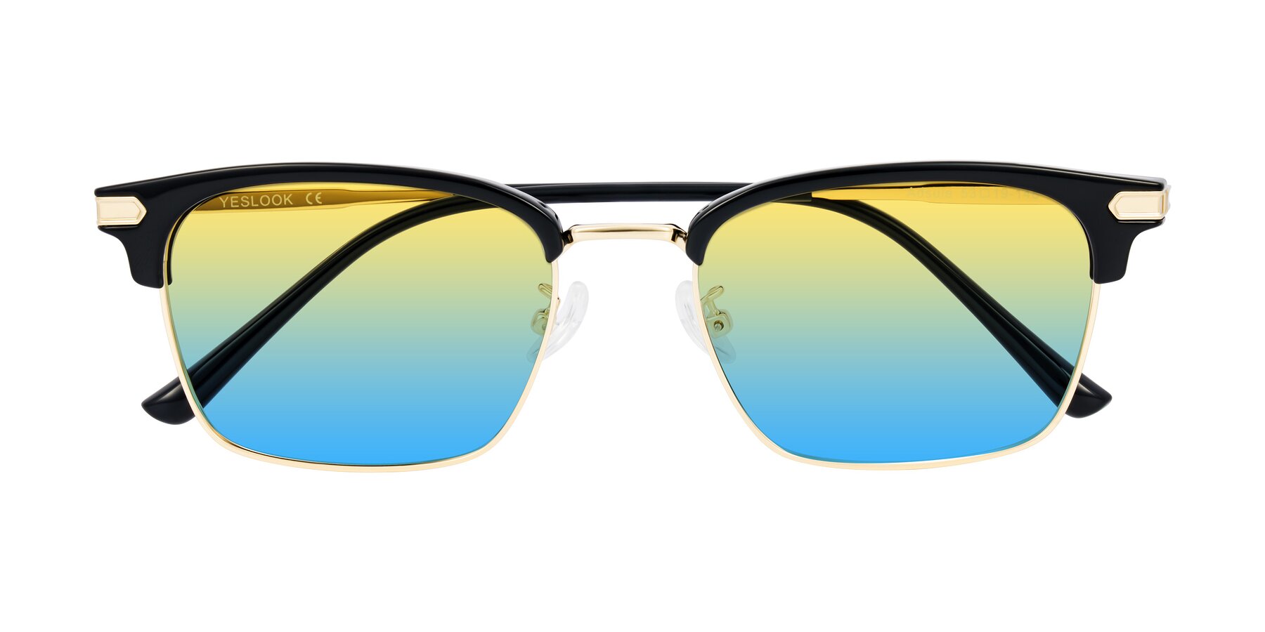 Folded Front of Adsule in Black/Gold with Yellow / Blue Gradient Lenses