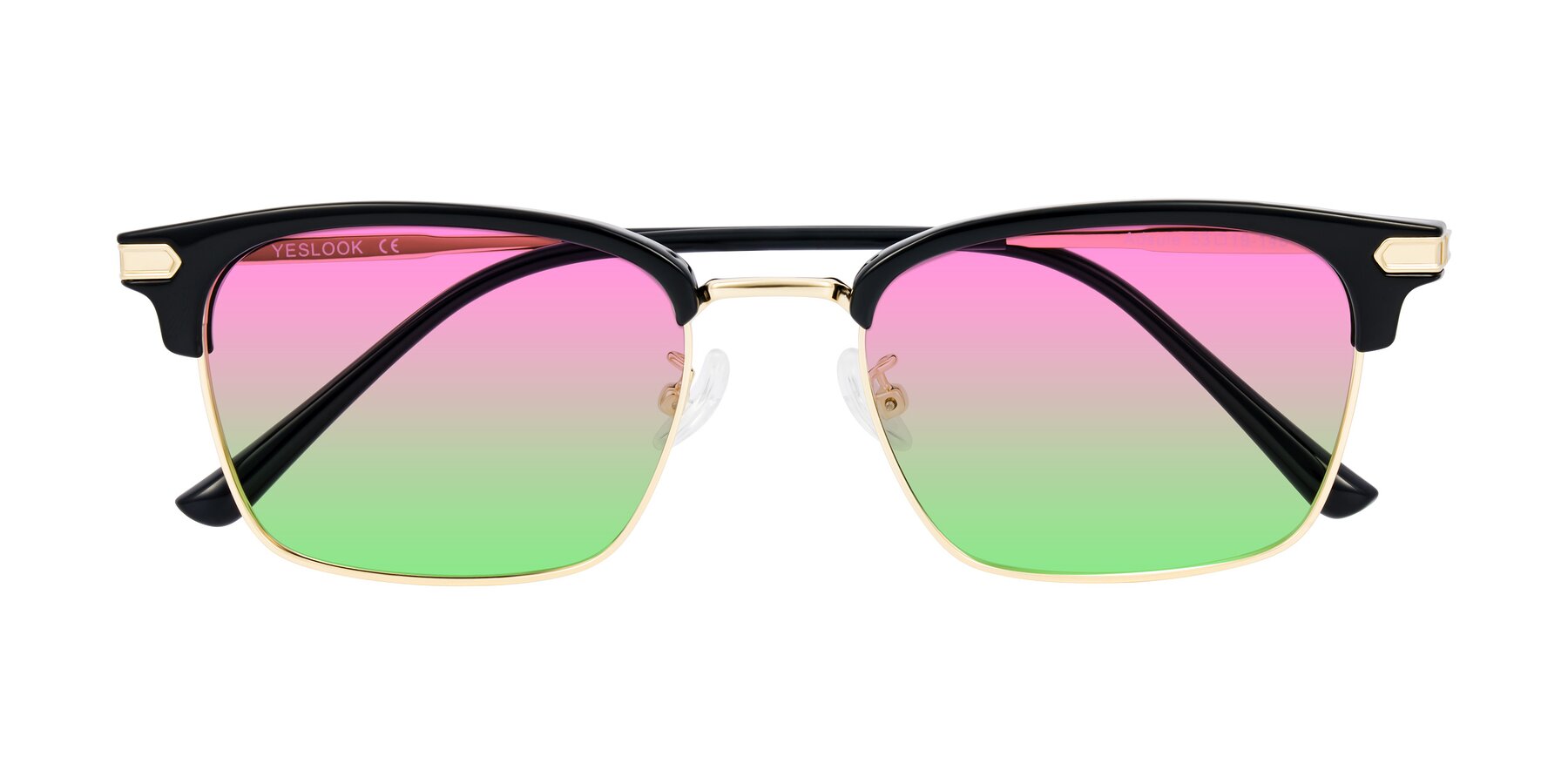 Folded Front of Adsule in Black/Gold with Pink / Green Gradient Lenses
