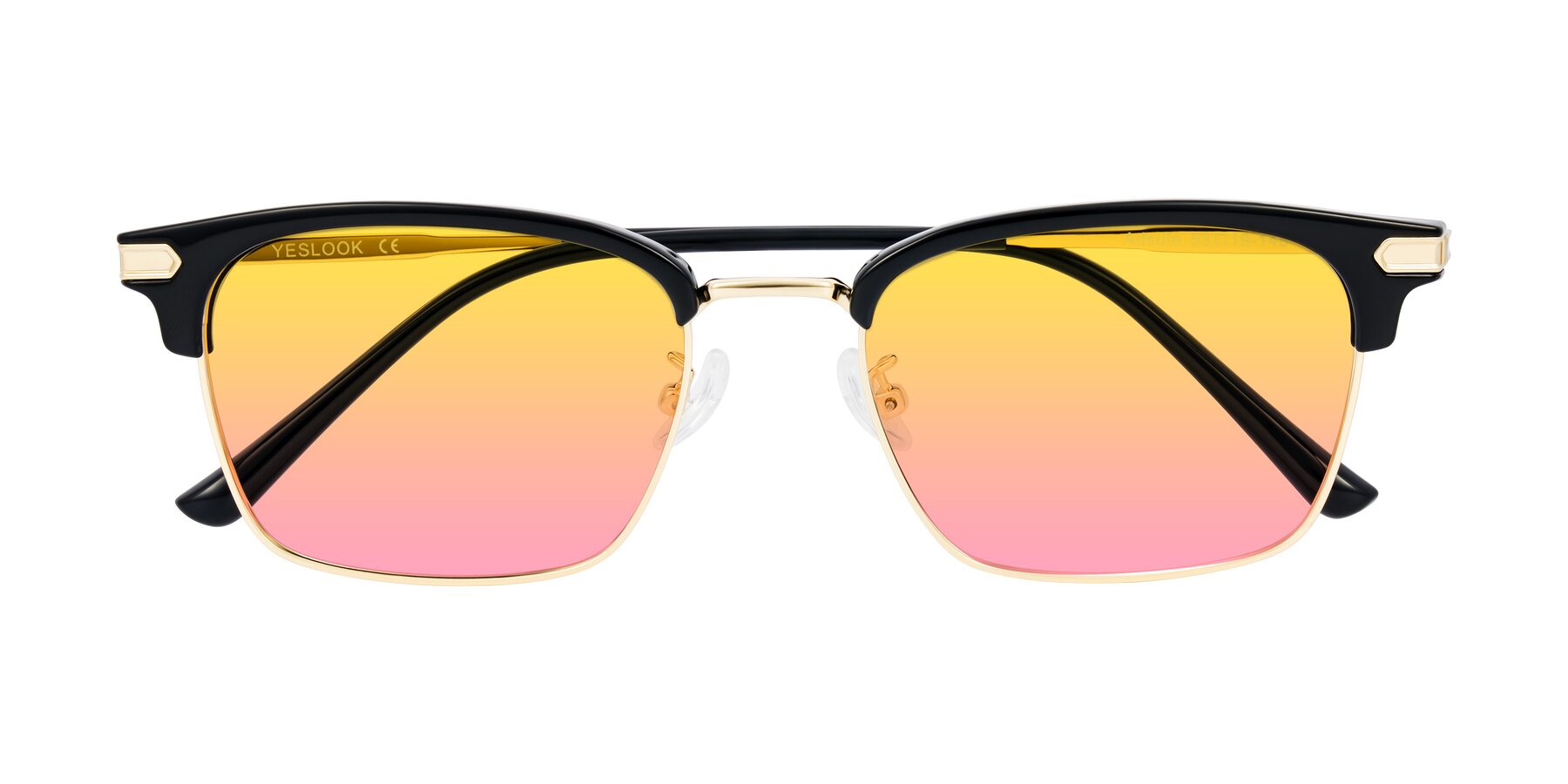 Folded Front of Adsule in Black/Gold with Yellow / Pink Gradient Lenses