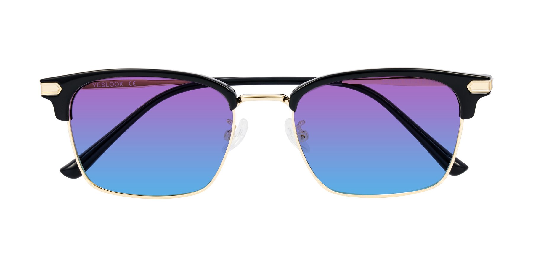 Folded Front of Adsule in Black/Gold with Purple / Blue Gradient Lenses