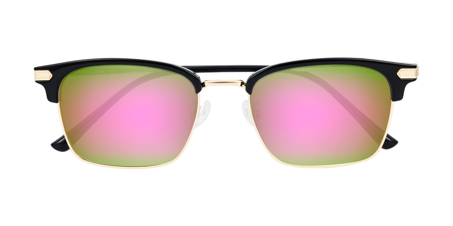 Folded Front of Adsule in Black/Gold with Pink Mirrored Lenses