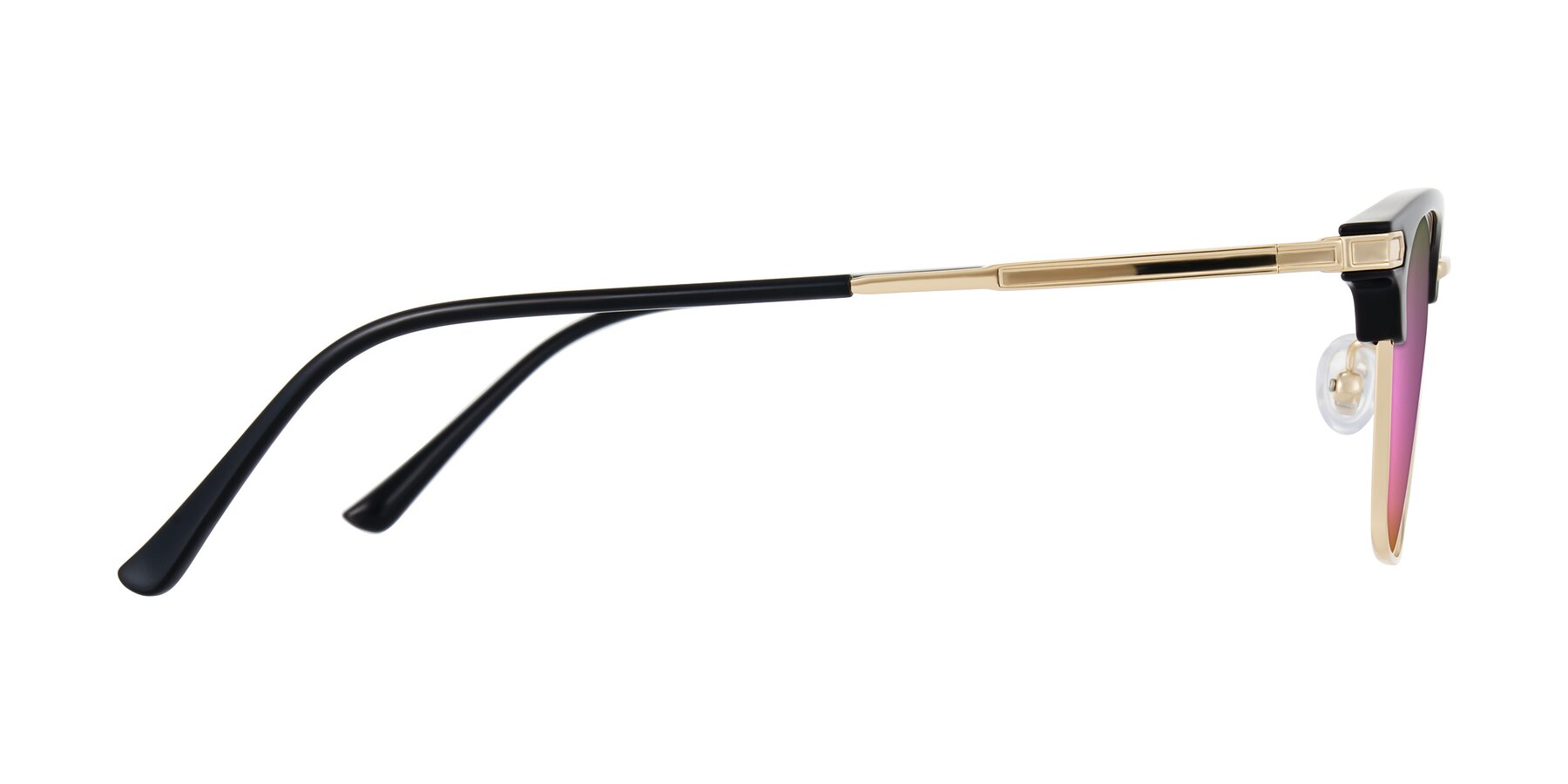 Side of Adsule in Black/Gold with Pink Mirrored Lenses