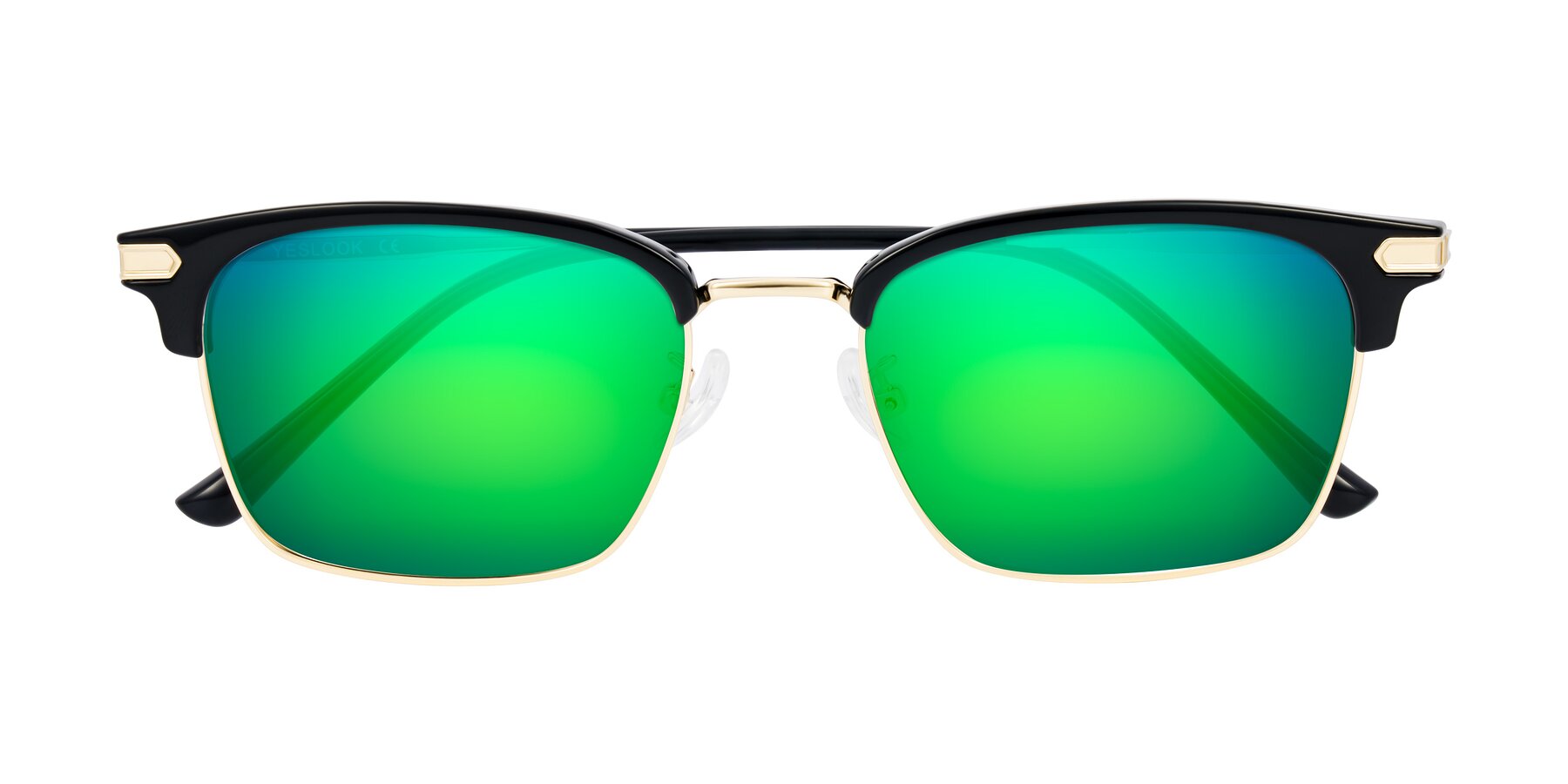 Folded Front of Adsule in Black/Gold with Green Mirrored Lenses