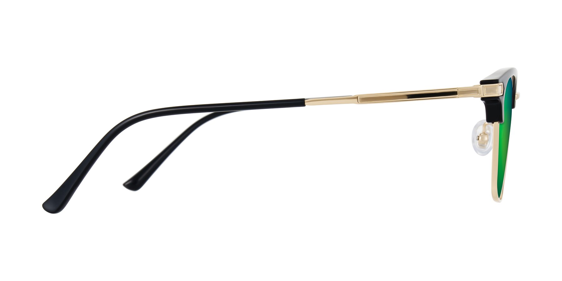 Side of Adsule in Black/Gold with Green Mirrored Lenses
