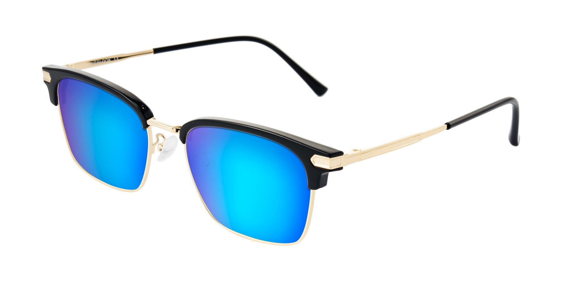 Angle of Adsule in Black/Gold with Blue Mirrored Lenses