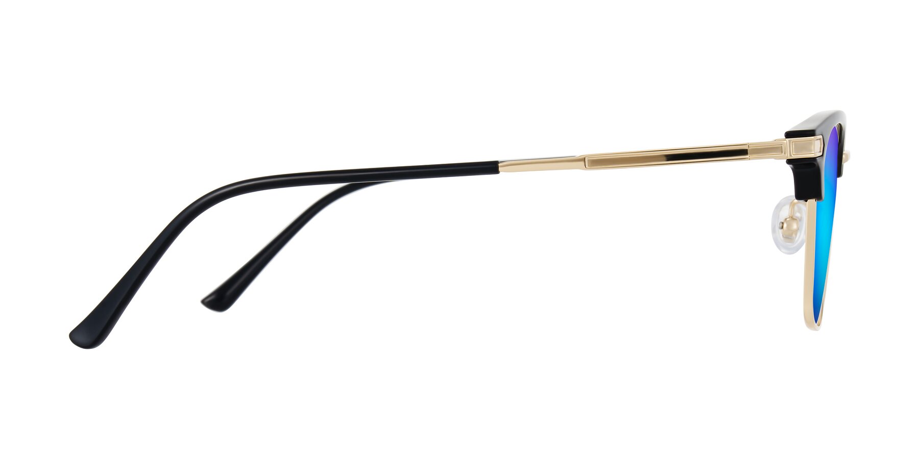 Side of Adsule in Black/Gold with Blue Mirrored Lenses