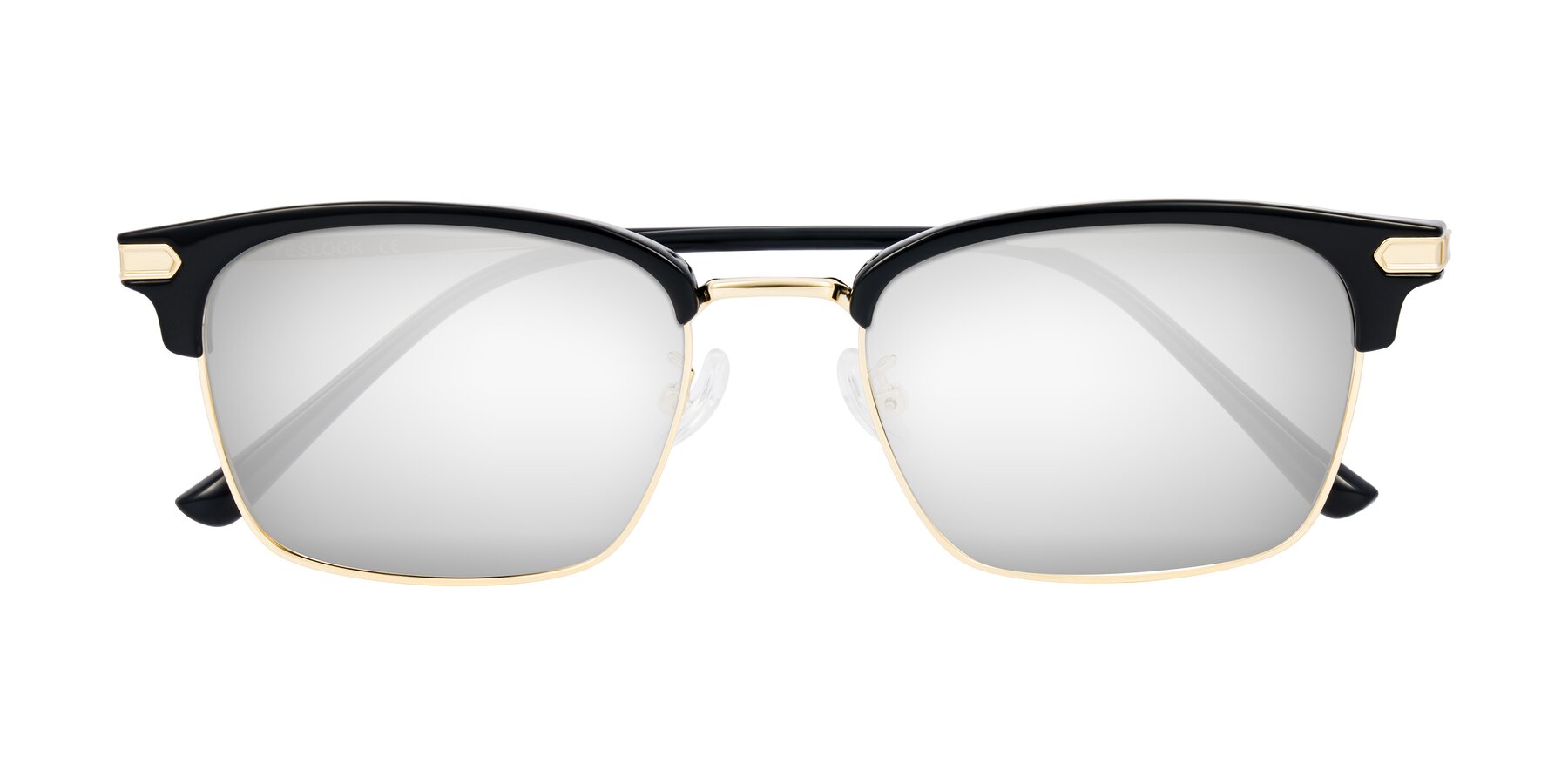 Folded Front of Adsule in Black/Gold with Silver Mirrored Lenses