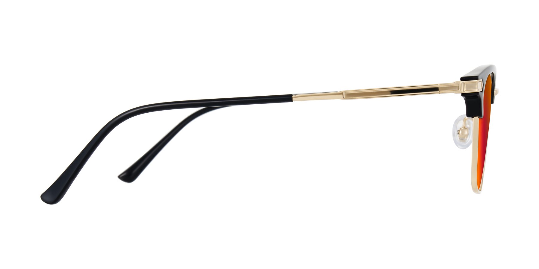 Side of Adsule in Black/Gold with Red Gold Mirrored Lenses